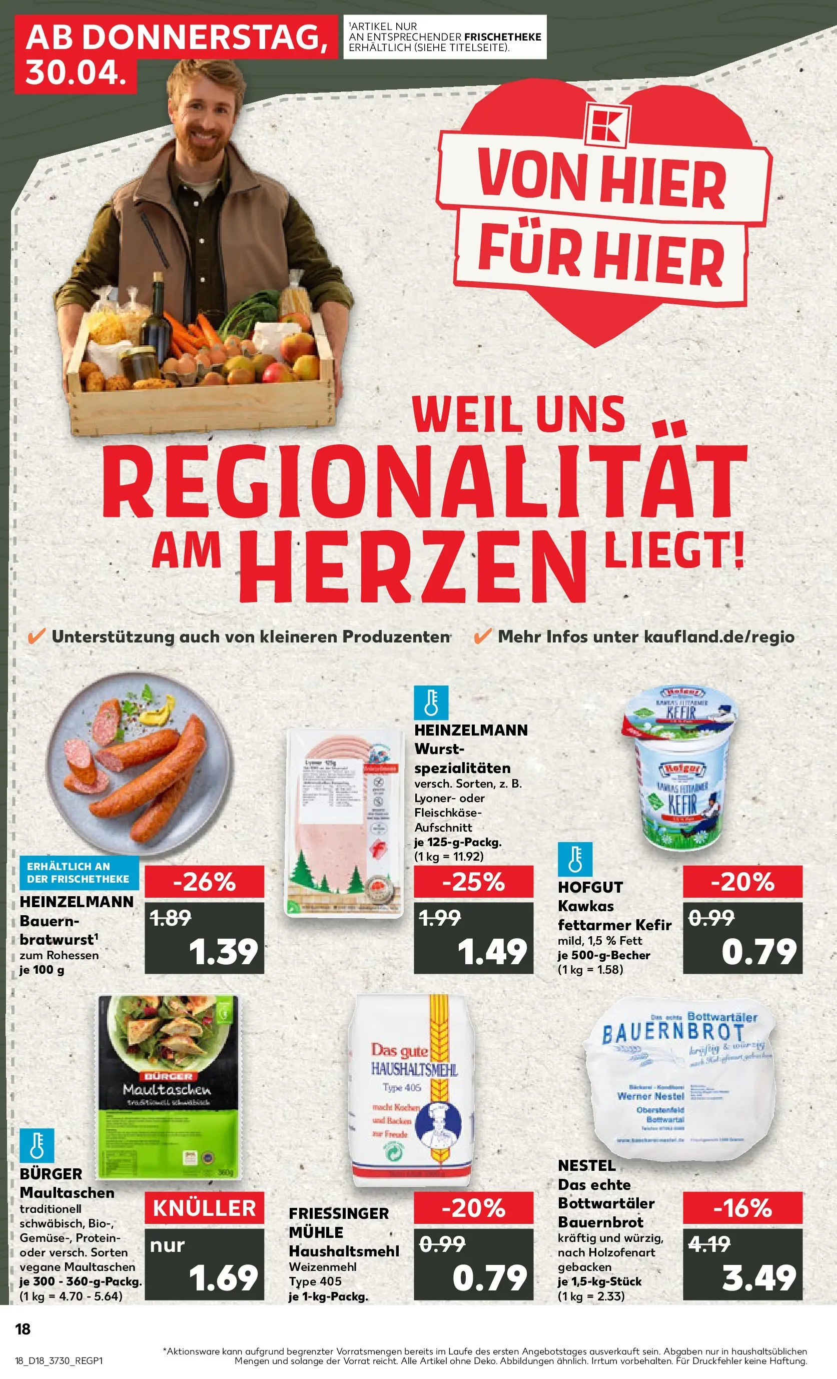 Prospekt Kaufland ab 30.04.2026 » Angebote Online zum Blättern | Seite: 18 | Produkte: Mühle, Burger, Weizenmehl, Wurst