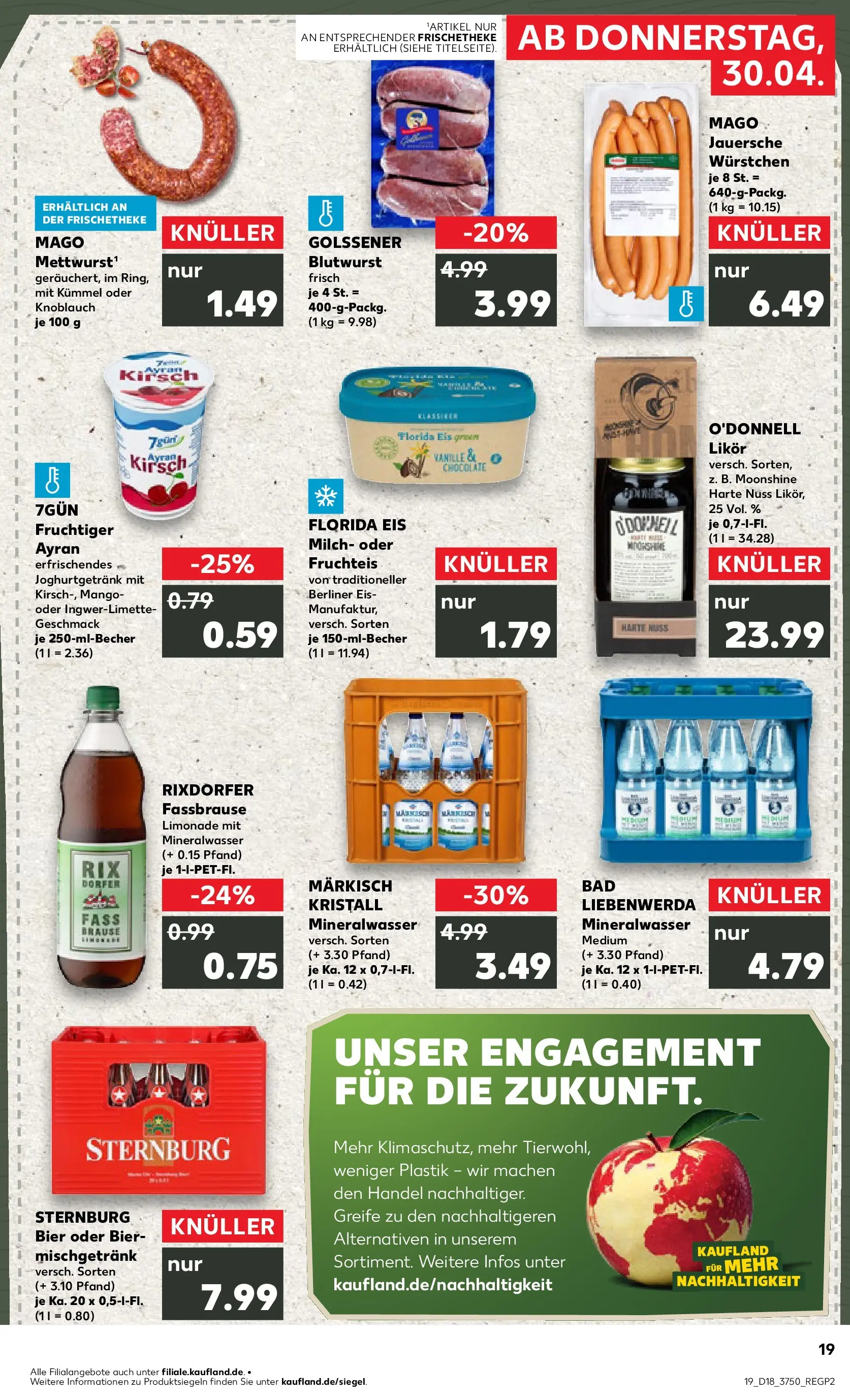 Prospekt Kaufland ab 30.04.2026 » Angebote Online zum Blättern | Seite: 19 | Produkte: Milch, Likör, Mineralwasser, Eis
