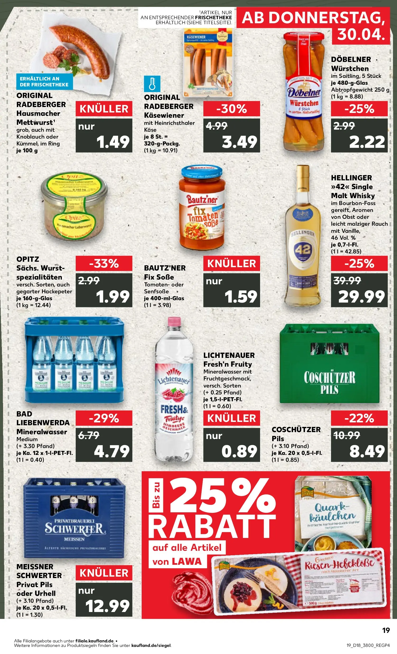 Prospekt Kaufland ab 30.04.2026 » Angebote Online zum Blättern | Seite: 19 | Produkte: Quark, Tomaten, Mineralwasser, Soße