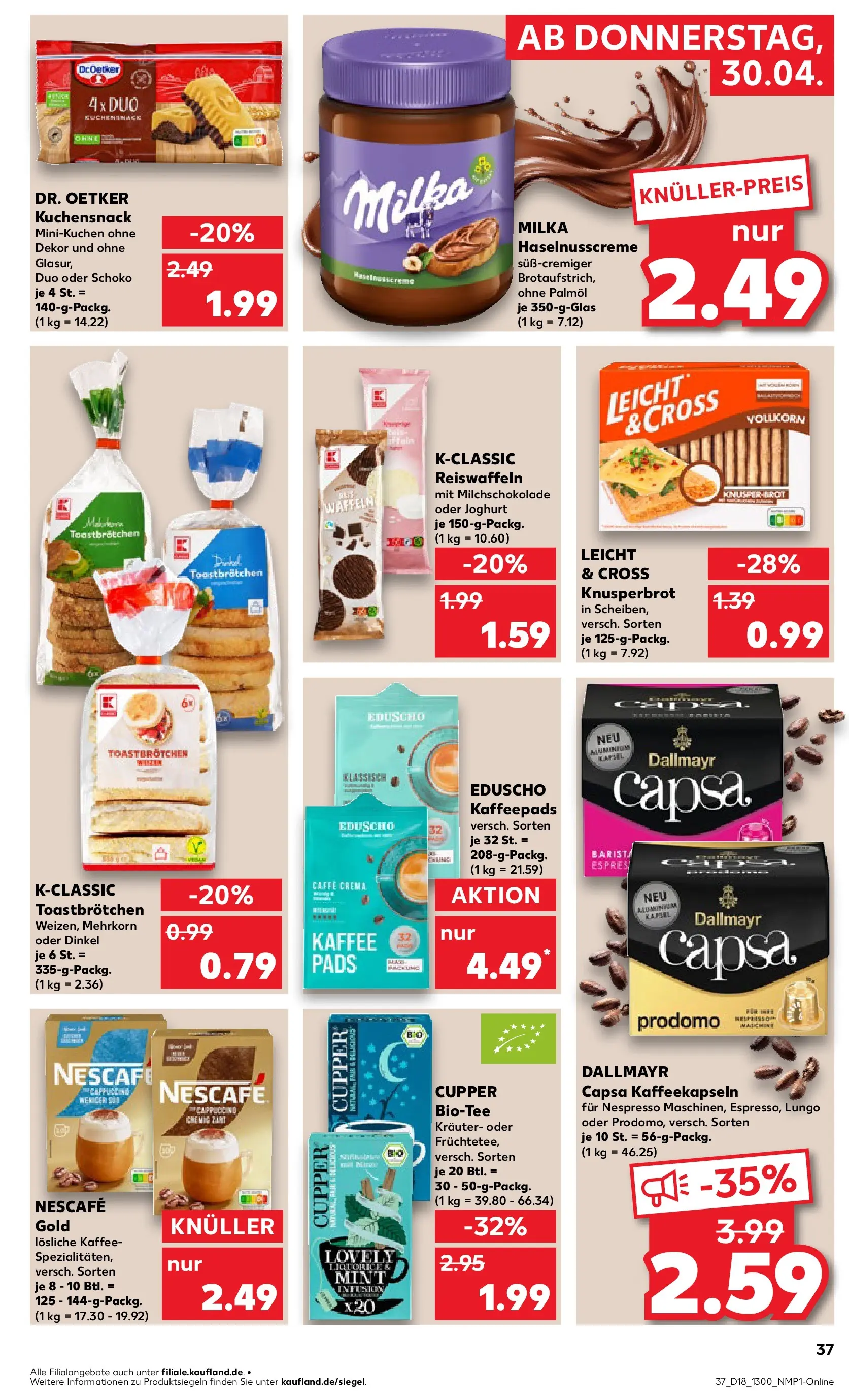 Prospekt Kaufland ab 30.04.2026 » Angebote Online zum Blättern | Seite: 37 | Produkte: Joghurt, Toast, Milka, Eduscho