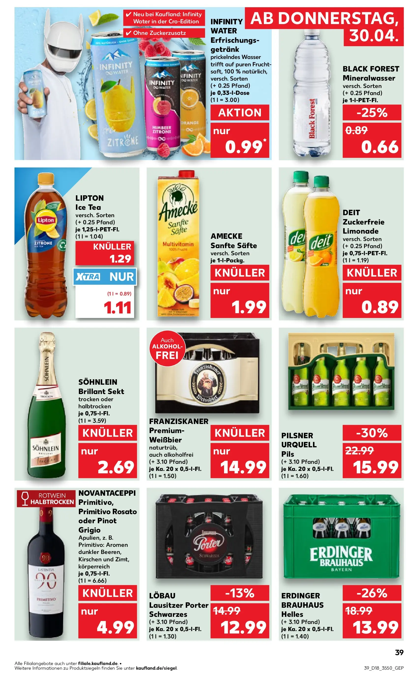 Prospekt Kaufland ab 29.04.2026 » Angebote Online zum Blättern | Seite: 39 | Produkte: Weißbier, Sekt, Mineralwasser, Wasser