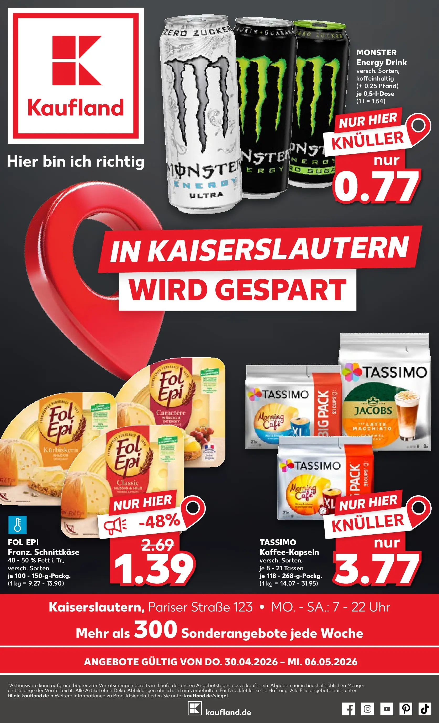 Prospekt Kaufland ab 30.04.2026 » Angebote Online zum Blättern | Seite: 1 | Produkte: Energy, Monster, Tassimo, Uhr