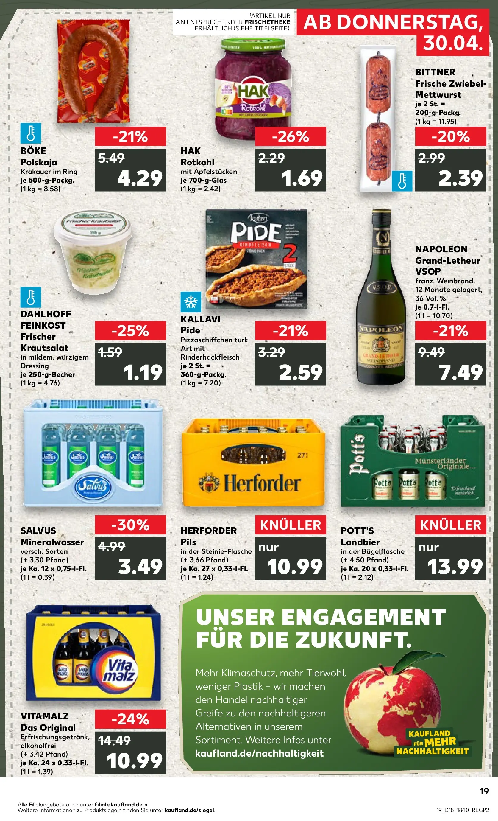 Prospekt Kaufland ab 30.04.2026 » Angebote Online zum Blättern | Seite: 19 | Produkte: Rotkohl, Dressing, Mineralwasser, Rindfleisch