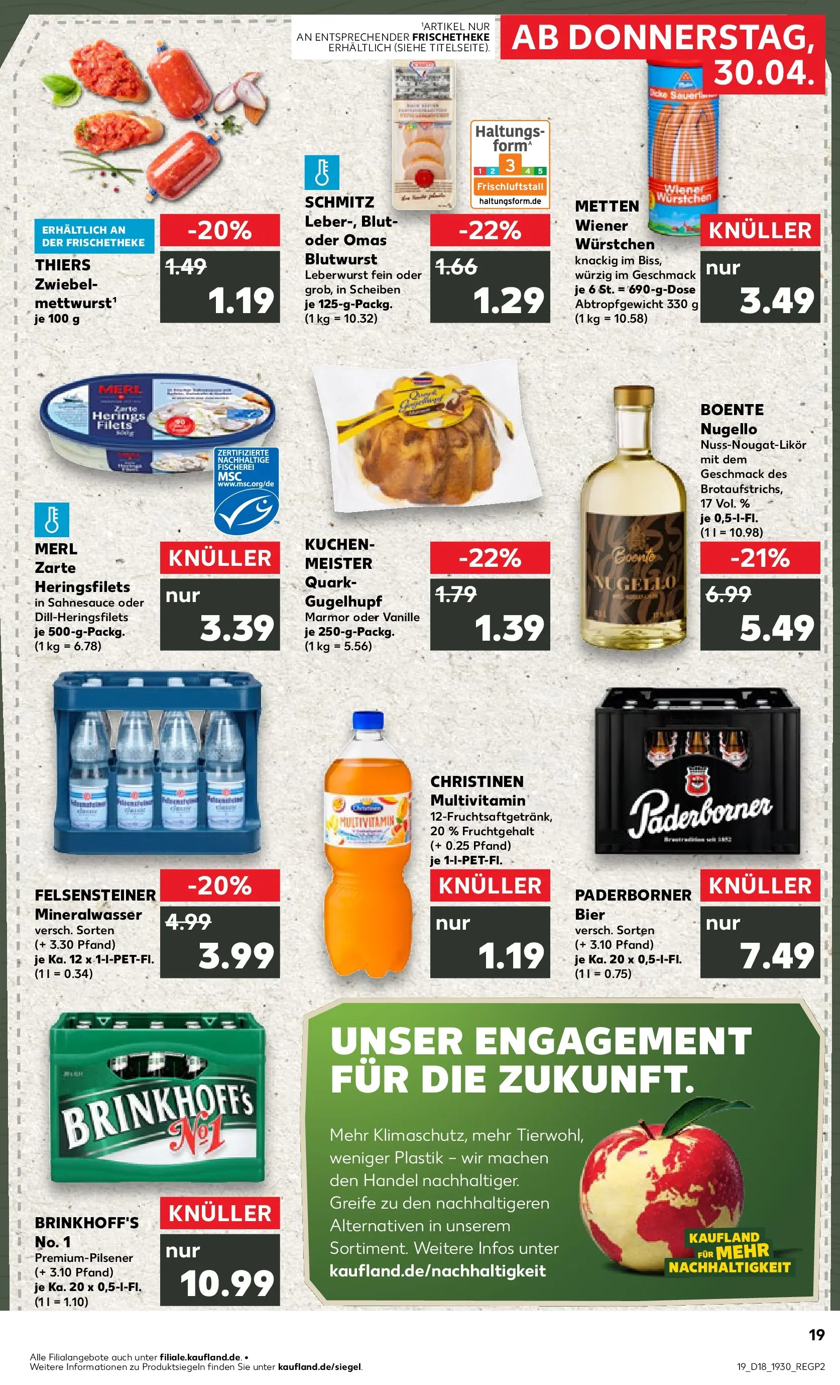 Prospekt Kaufland ab 30.04.2026 » Angebote Online zum Blättern | Seite: 19 | Produkte: Wiener wurstchen, Quark, Bier, Kuchen