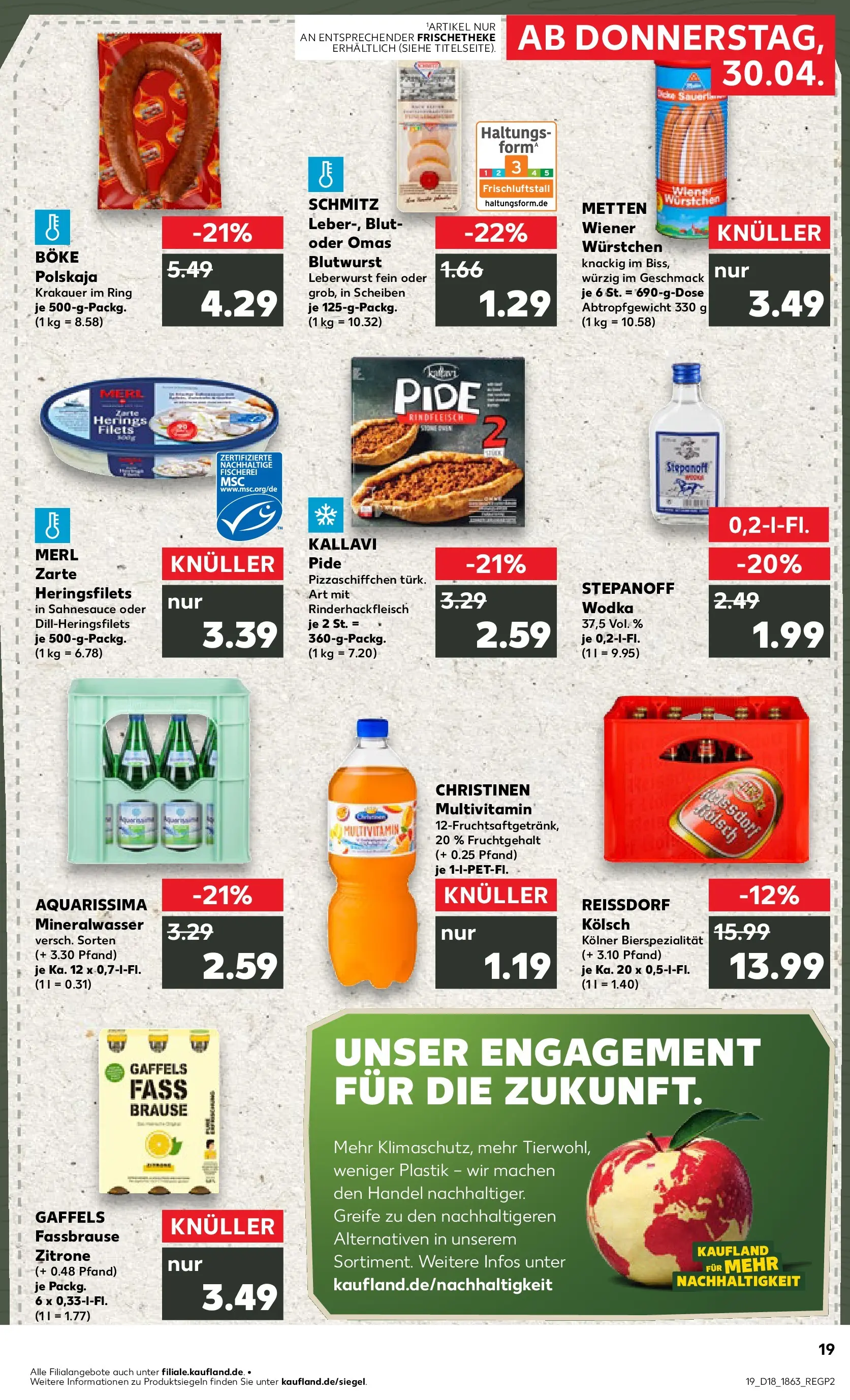 Prospekt Kaufland ab 30.04.2026 » Angebote Online zum Blättern | Seite: 19 | Produkte: Wiener wurstchen, Fassbrause, Rindfleisch, Wodka