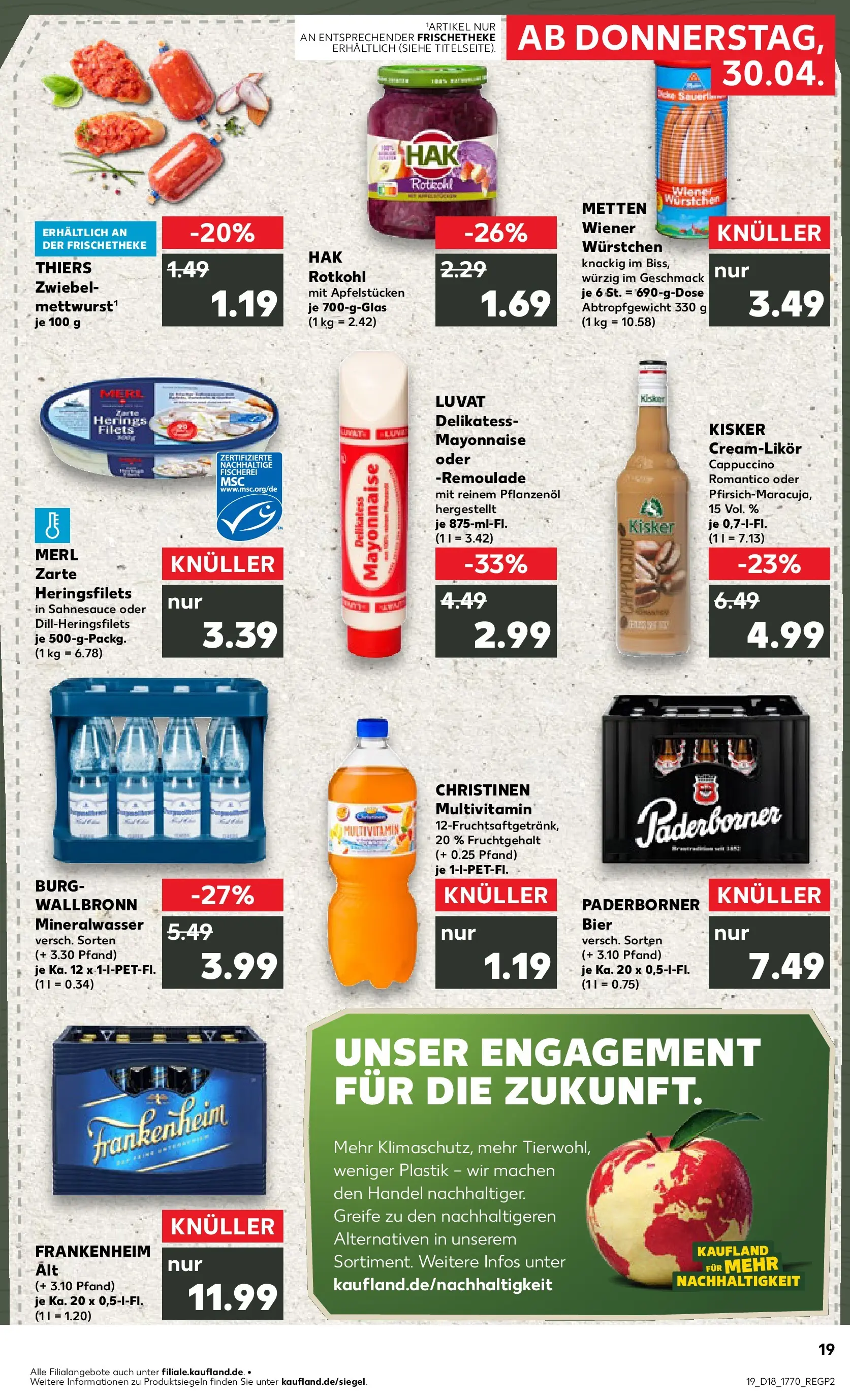 Prospekt Kaufland ab 30.04.2026 » Angebote Online zum Blättern | Seite: 19 | Produkte: Wiener wurstchen, Rotkohl, Bier, Mineralwasser