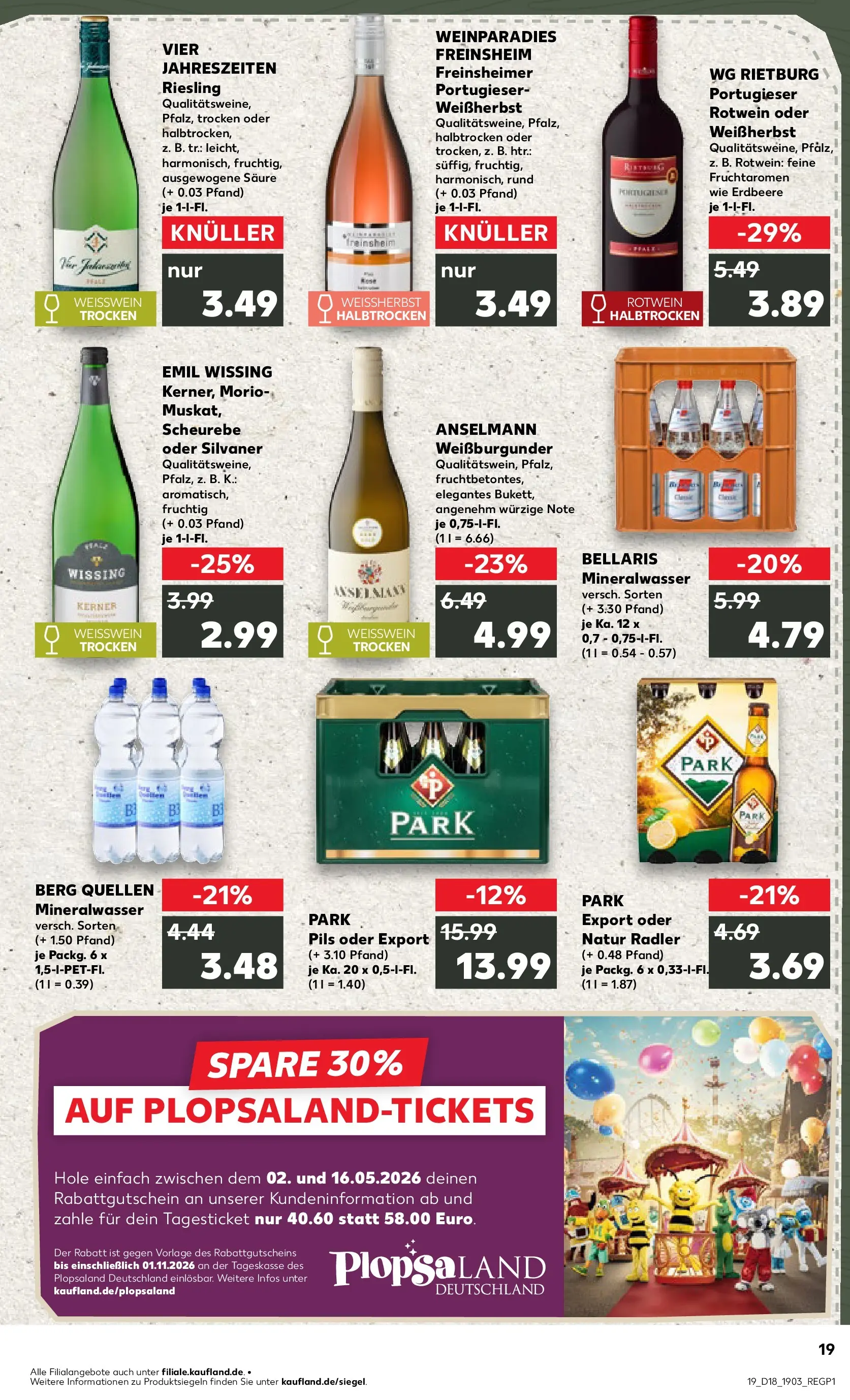 Prospekt Kaufland ab 30.04.2026 » Angebote Online zum Blättern | Seite: 19 | Produkte: Weißwein, Rotwein trocken, Pils, Mineralwasser
