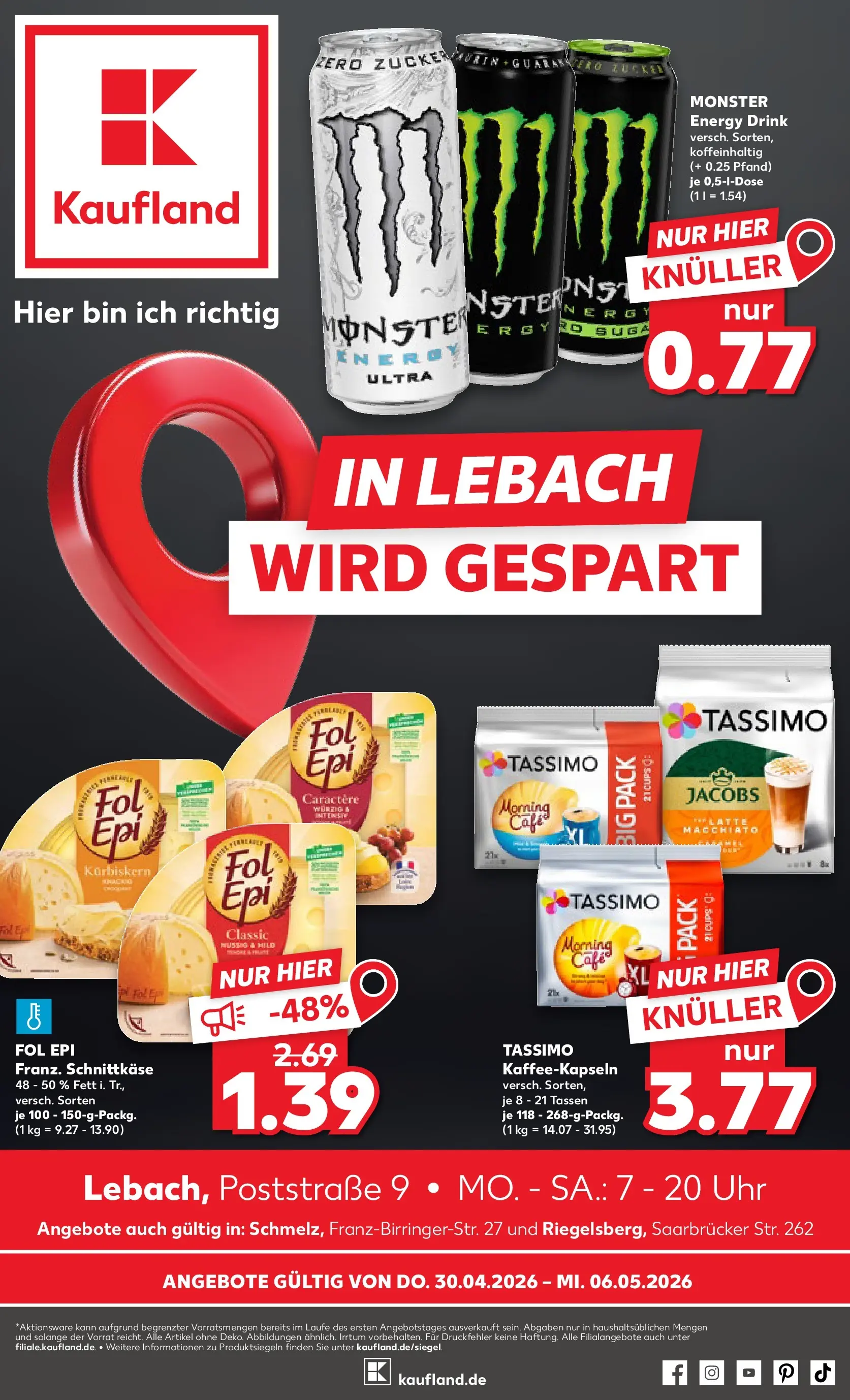 Prospekt Kaufland ab 30.04.2026 » Angebote Online zum Blättern | Seite: 1 | Produkte: Energy, Monster, Tassimo, Uhr