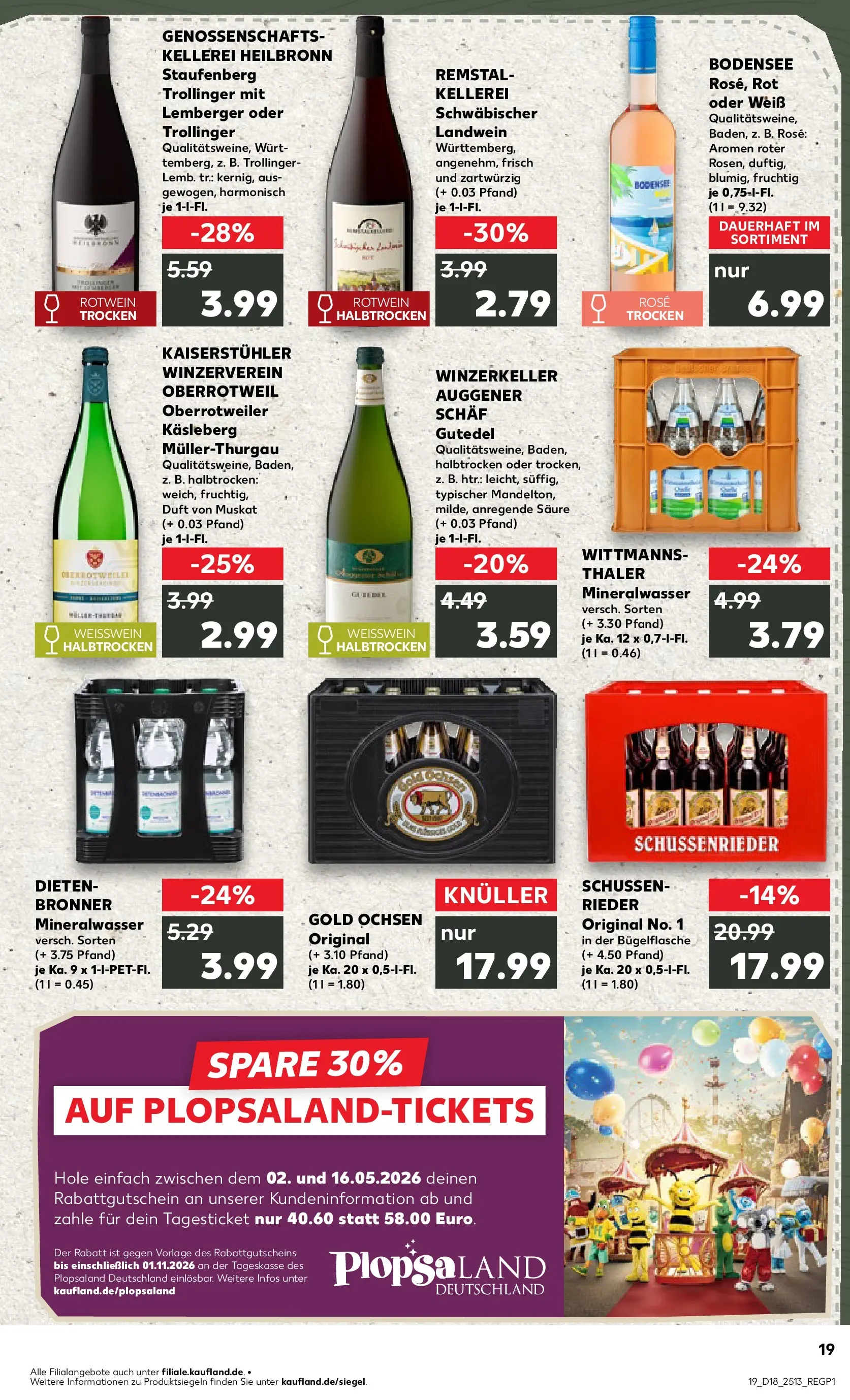 Prospekt Kaufland ab 30.04.2026 » Angebote Online zum Blättern | Seite: 19 | Produkte: Weißwein, Rotwein, Duft, Mineralwasser