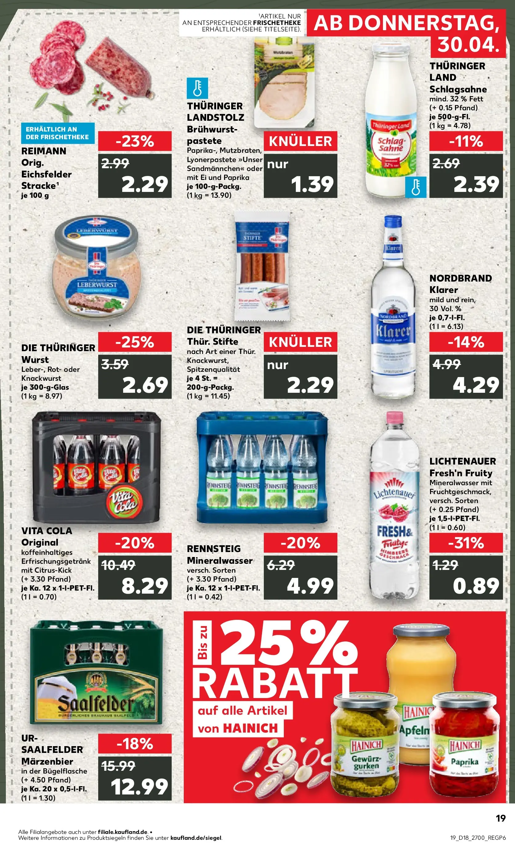 Prospekt Kaufland ab 30.04.2026 » Angebote Online zum Blättern | Seite: 19 | Produkte: Cola, Wurst, Sahne, Gurken