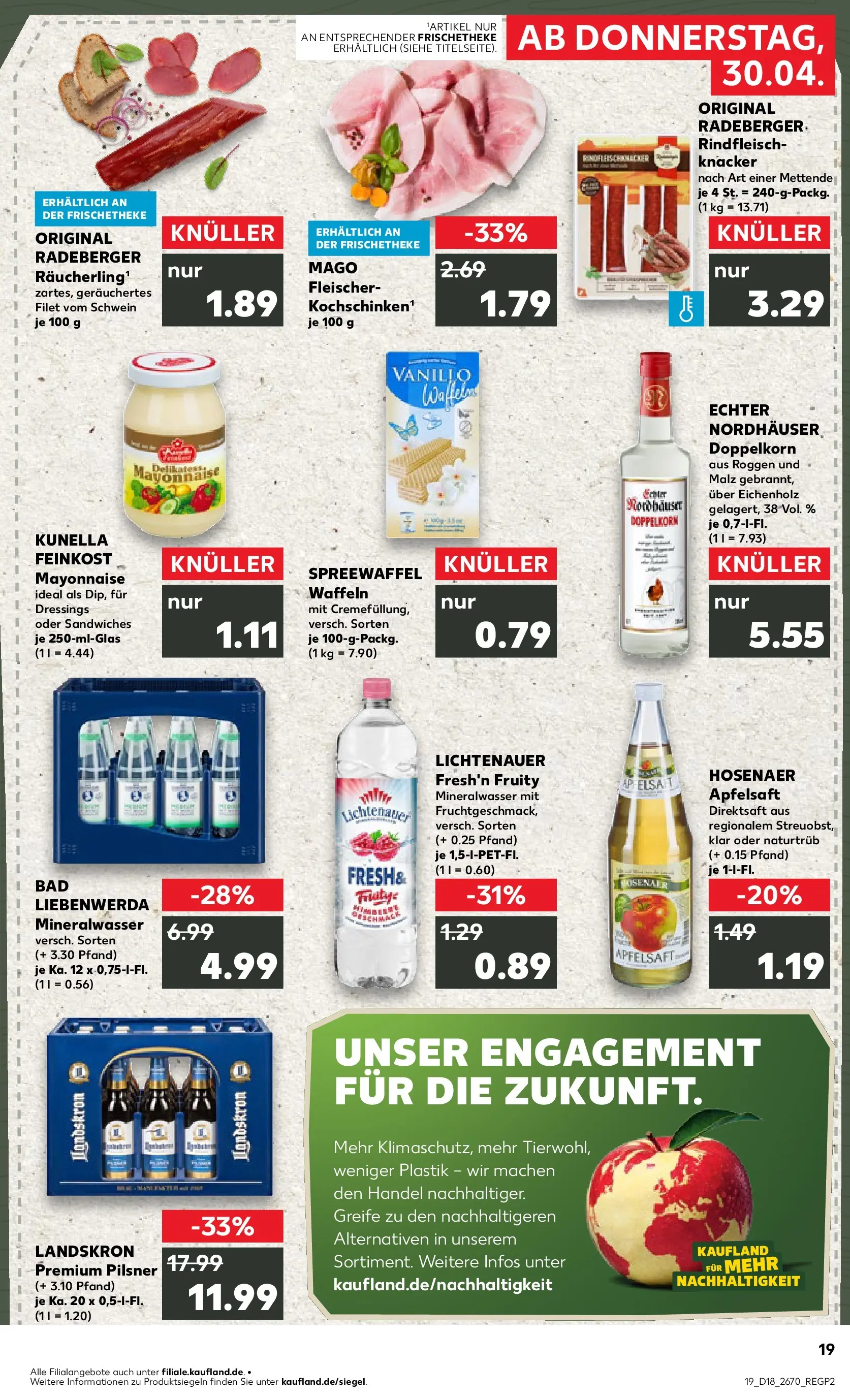 Prospekt Kaufland ab 30.04.2026 » Angebote Online zum Blättern | Seite: 19 | Produkte: Bad, Apfelsaft, Waffeln, Mayonnaise