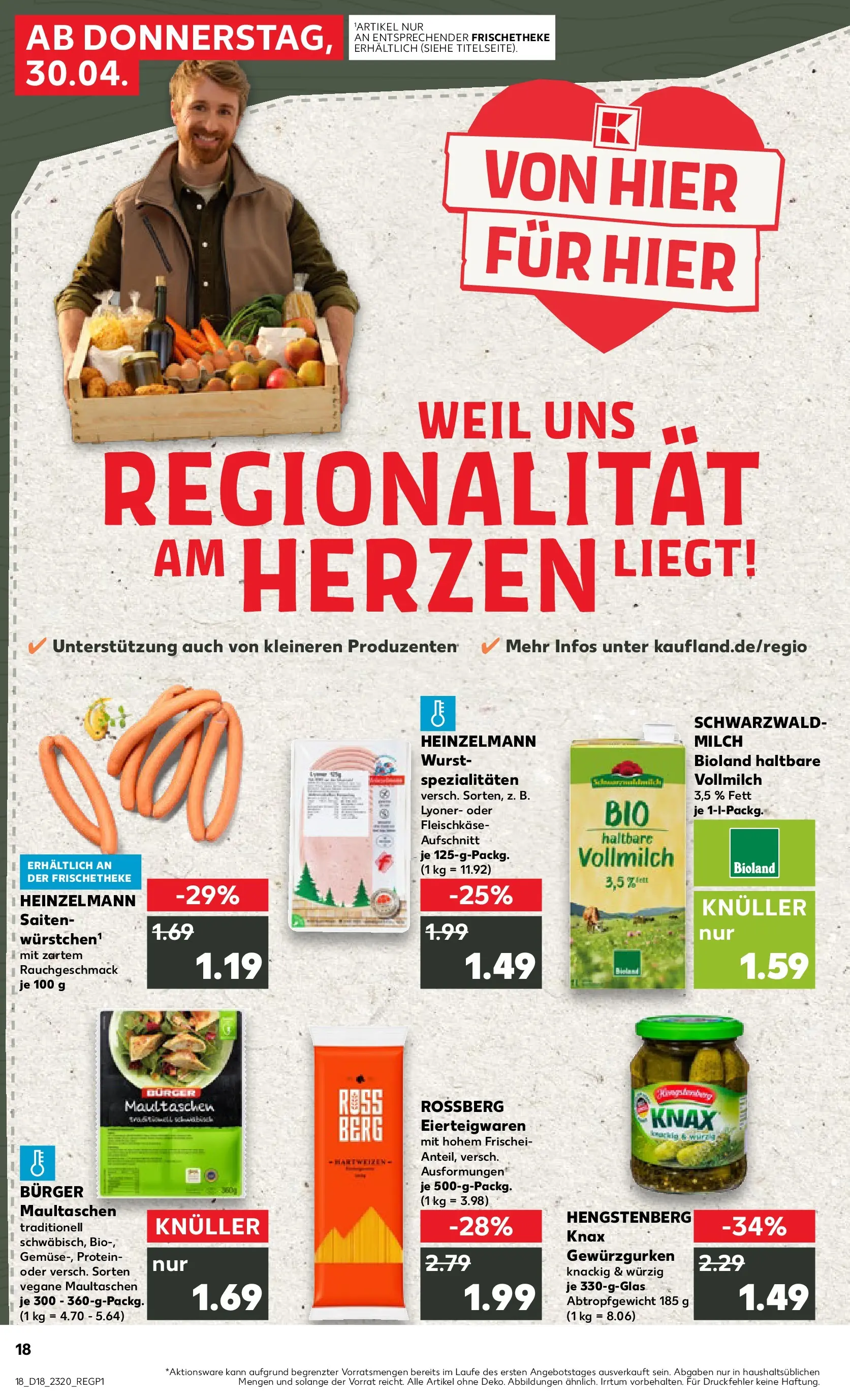 Prospekt Kaufland ab 30.04.2026 » Angebote Online zum Blättern | Seite: 18 | Produkte: Milch, Burger, Wurst, Pasta