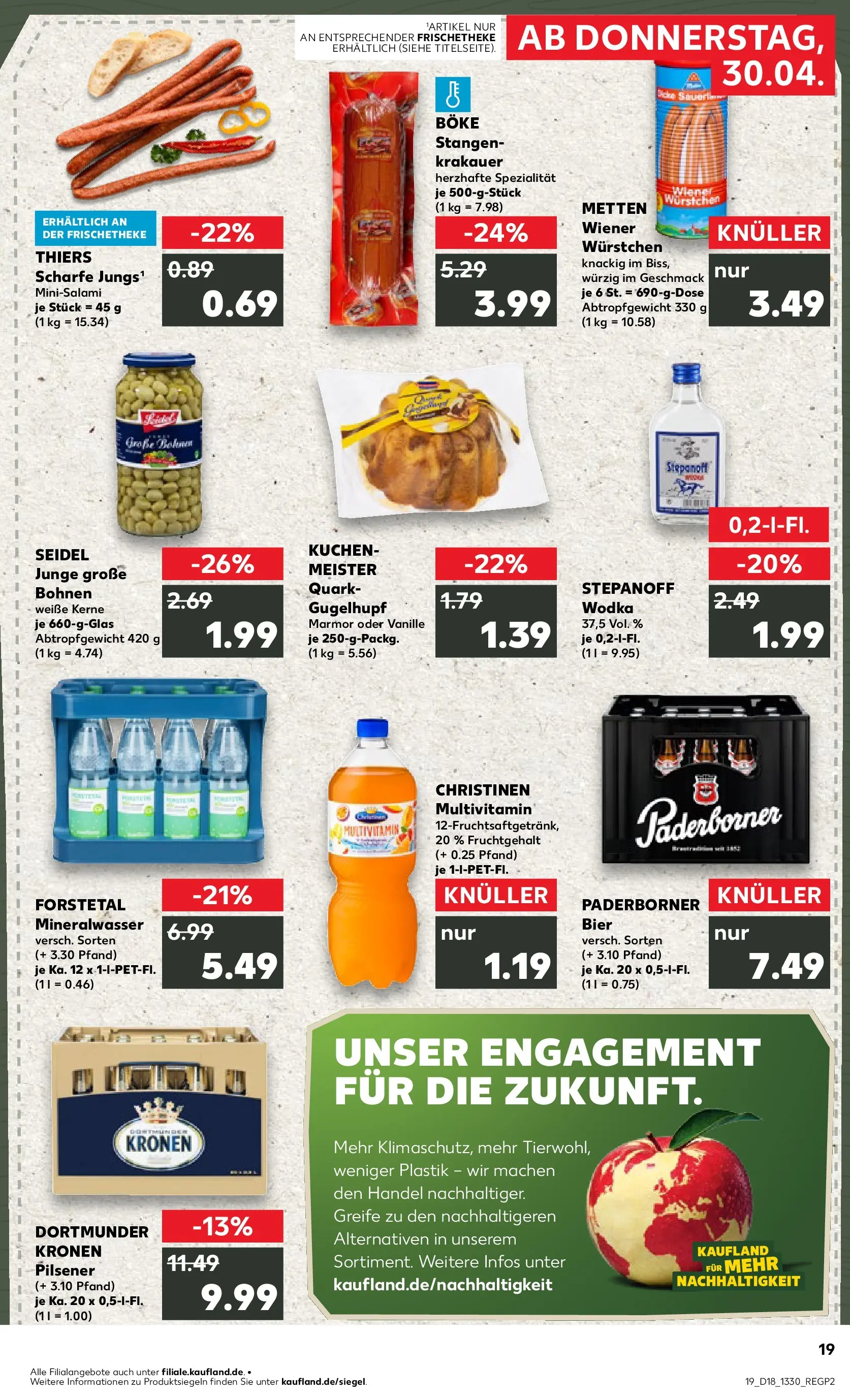 Prospekt Kaufland ab 30.04.2026 » Angebote Online zum Blättern | Seite: 19 | Produkte: Quark, Salami, Vodka, Kuchen
