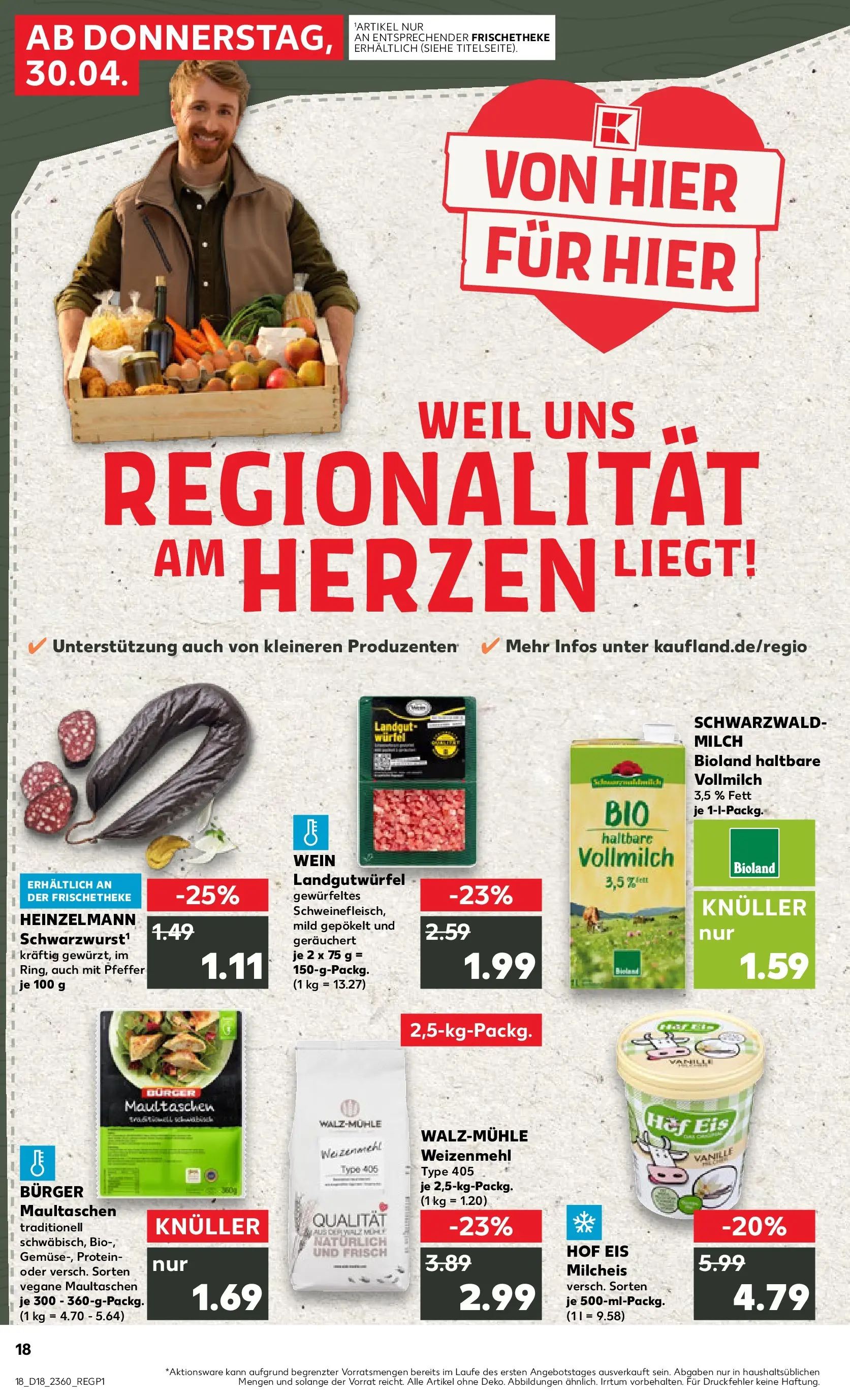 Prospekt Kaufland ab 30.04.2026 » Angebote Online zum Blättern | Seite: 18 | Produkte: Burger, Weizenmehl, Pfeffer, Wein