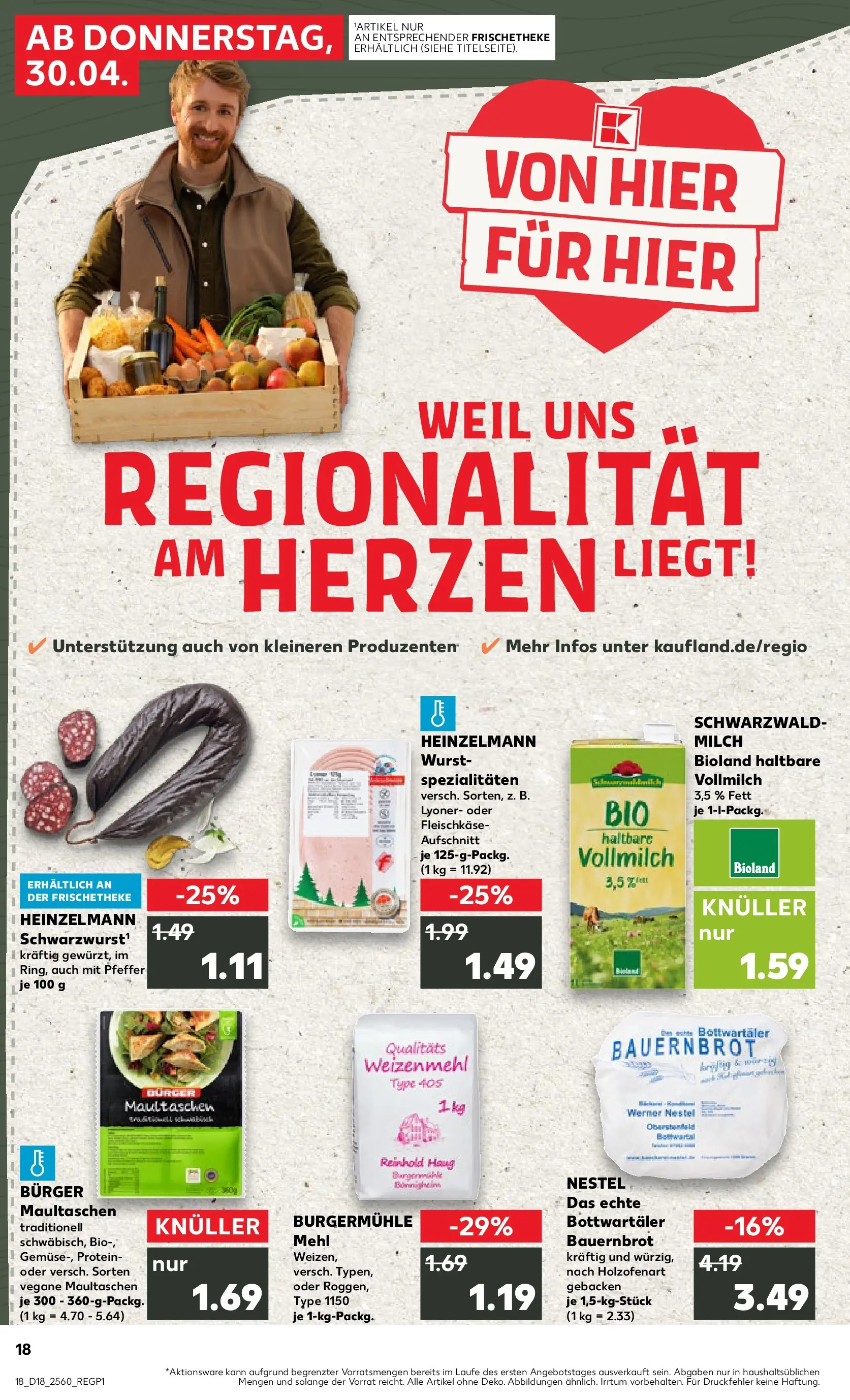 Prospekt Kaufland ab 30.04.2026 » Angebote Online zum Blättern | Seite: 18 | Produkte: Burger, Pfeffer, Wurst, Maultaschen