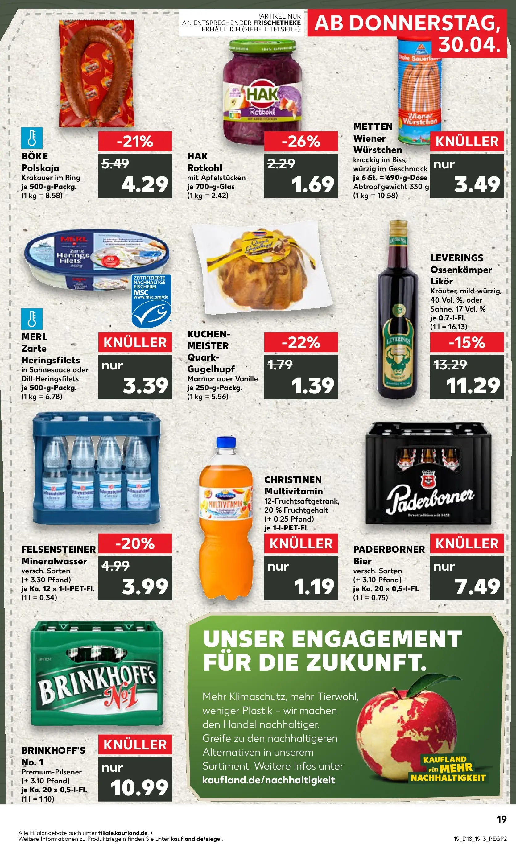 Prospekt Kaufland ab 30.04.2026 » Angebote Online zum Blättern | Seite: 19 | Produkte: Quark, Rotkohl, Bier, Likör