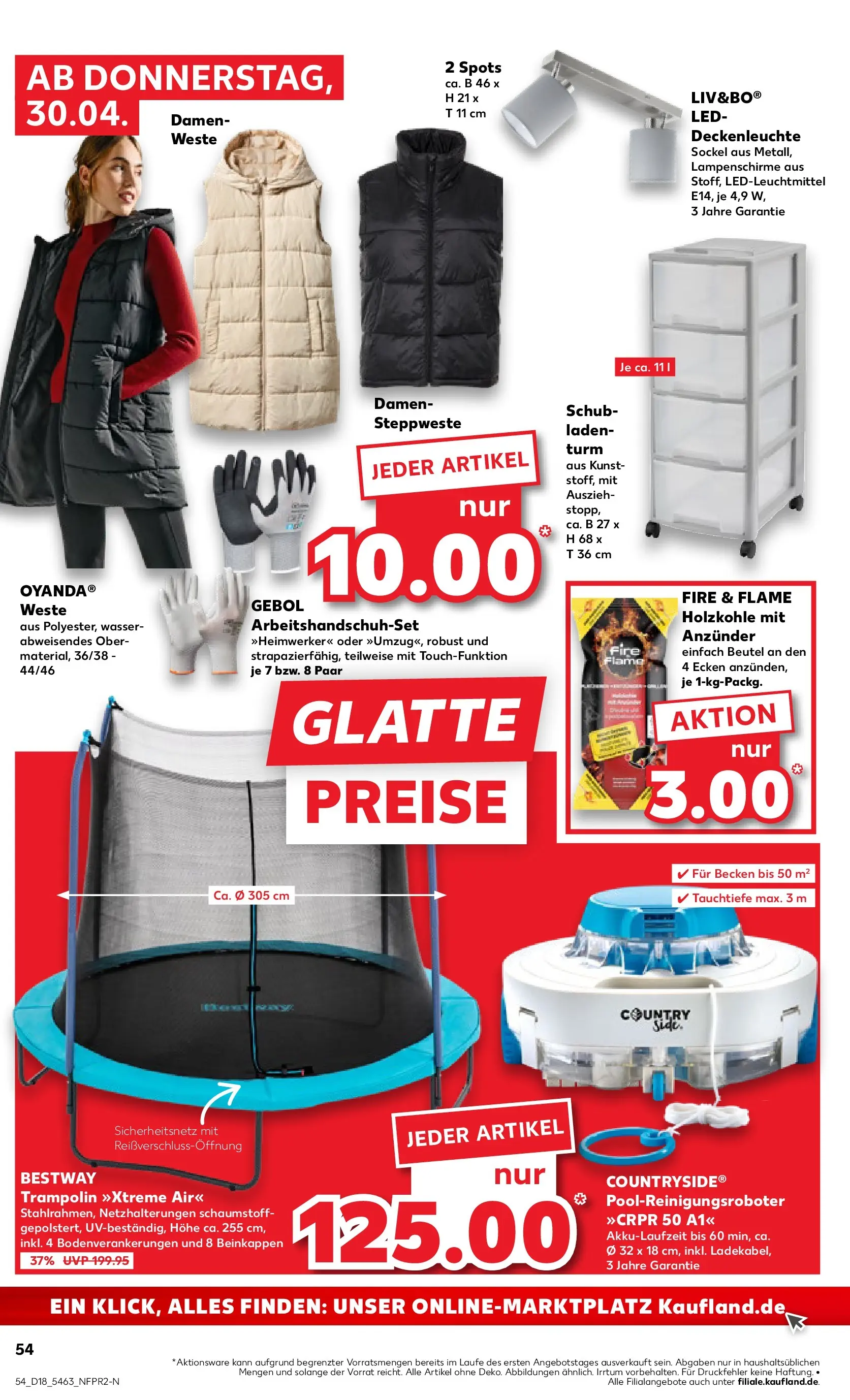 Prospekt Kaufland ab 29.04.2026 » Angebote Online zum Blättern | Seite: 54 | Produkte: Steppweste, Trampoline, Wasser, Weste