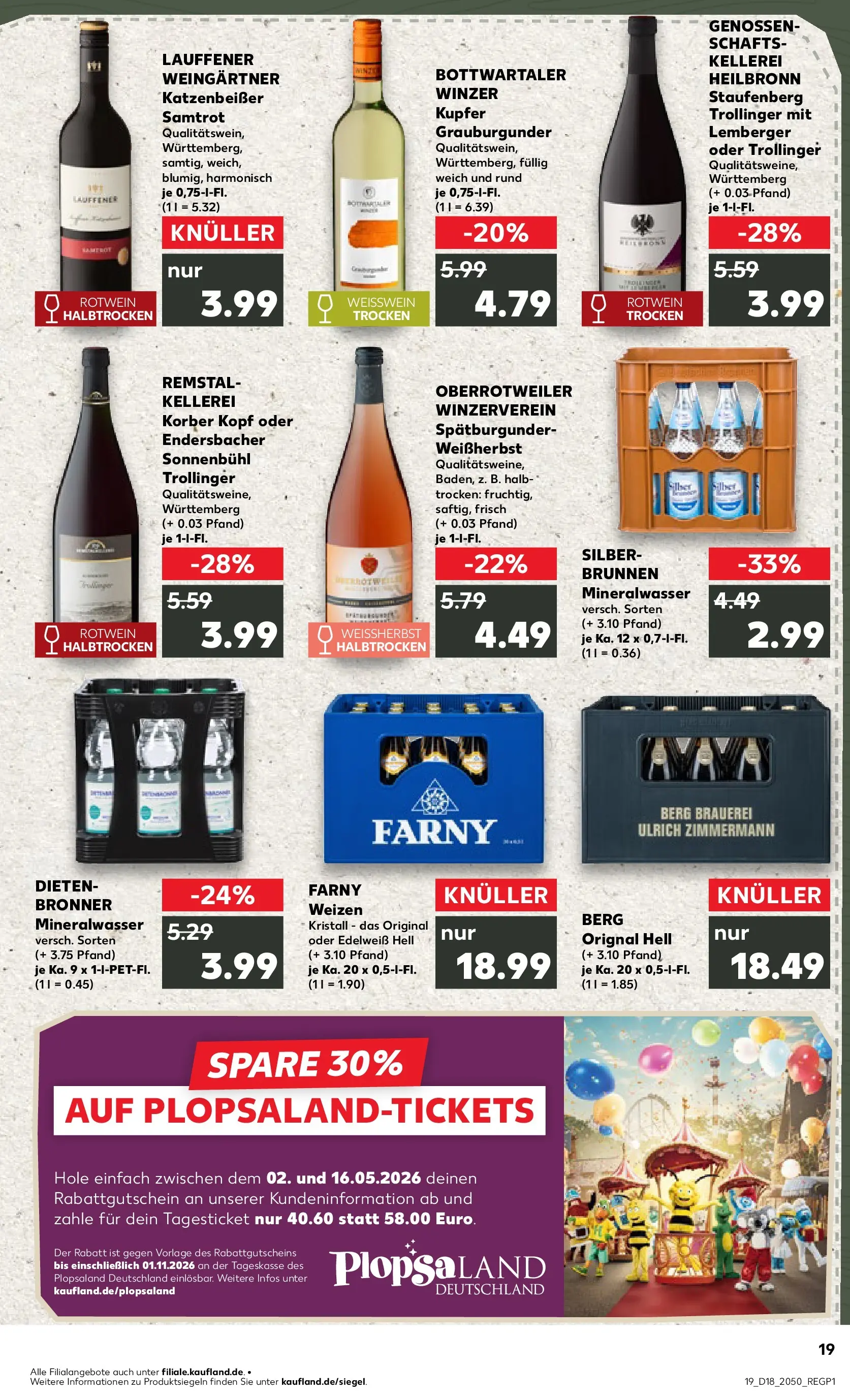 Prospekt Kaufland ab 30.04.2026 » Angebote Online zum Blättern | Seite: 19 | Produkte: Weißwein, Rotwein, Mineralwasser