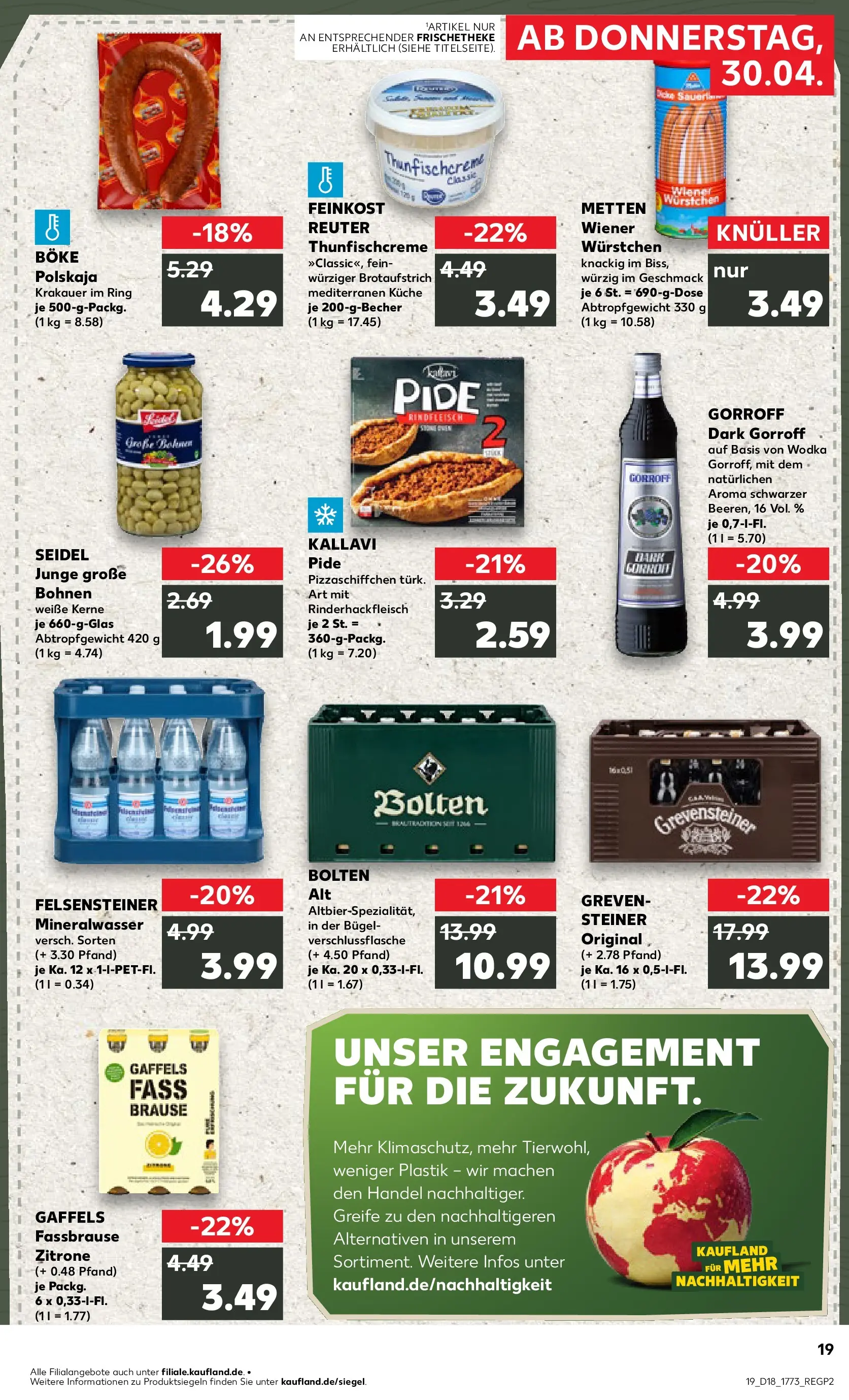 Prospekt Kaufland ab 30.04.2026 » Angebote Online zum Blättern | Seite: 19 | Produkte: Wiener wurstchen, Küche, Mineralwasser, Wodka