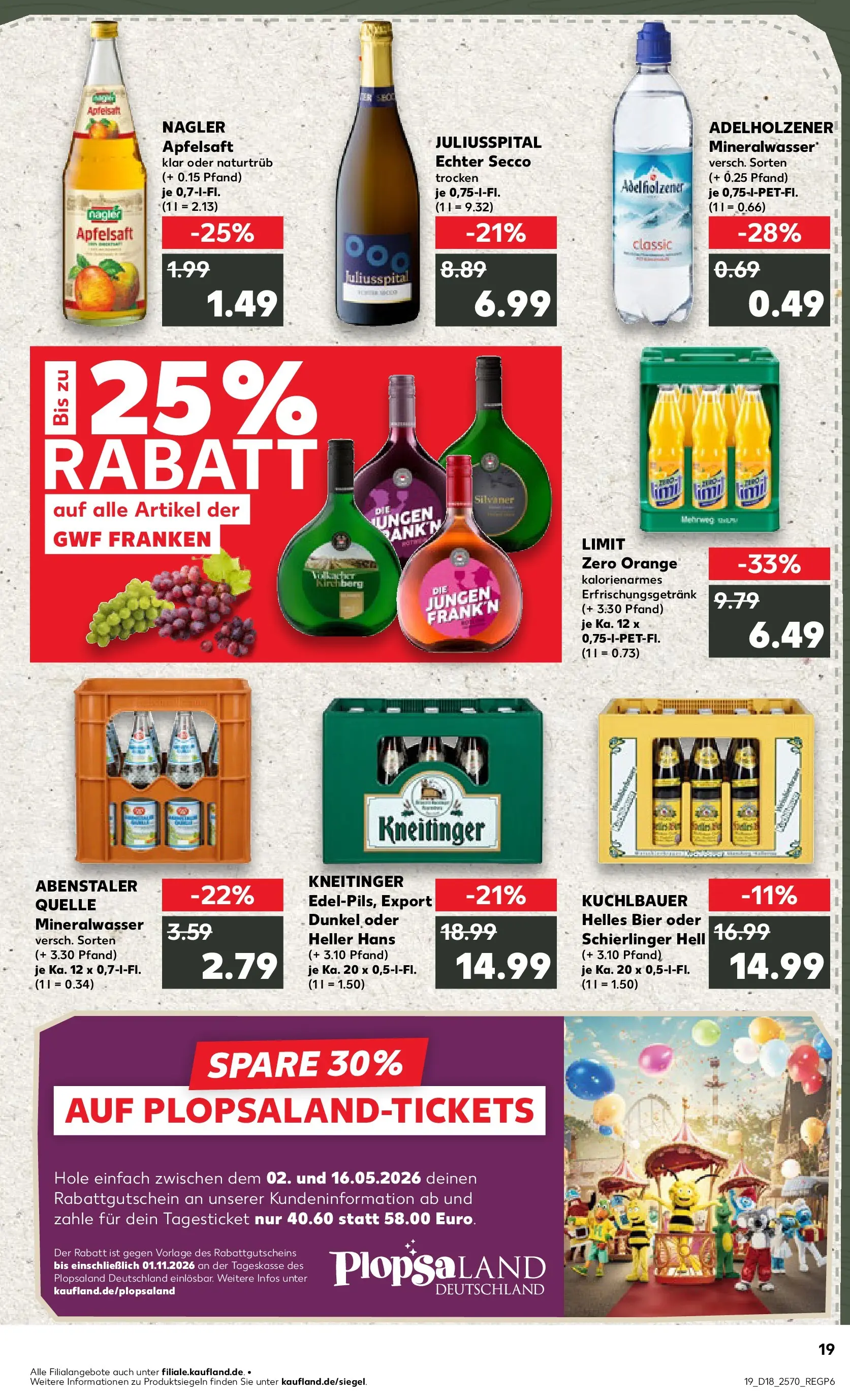 Prospekt Kaufland ab 30.04.2026 » Angebote Online zum Blättern | Seite: 19 | Produkte: Bier, Adelholzener, Apfelsaft, Mineralwasser