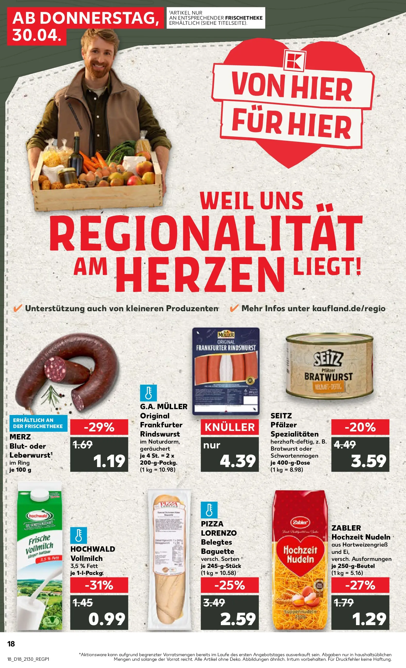 Prospekt Kaufland ab 30.04.2026 » Angebote Online zum Blättern | Seite: 18 | Produkte: Bratwurst, Baguette, Pasta, Pizza