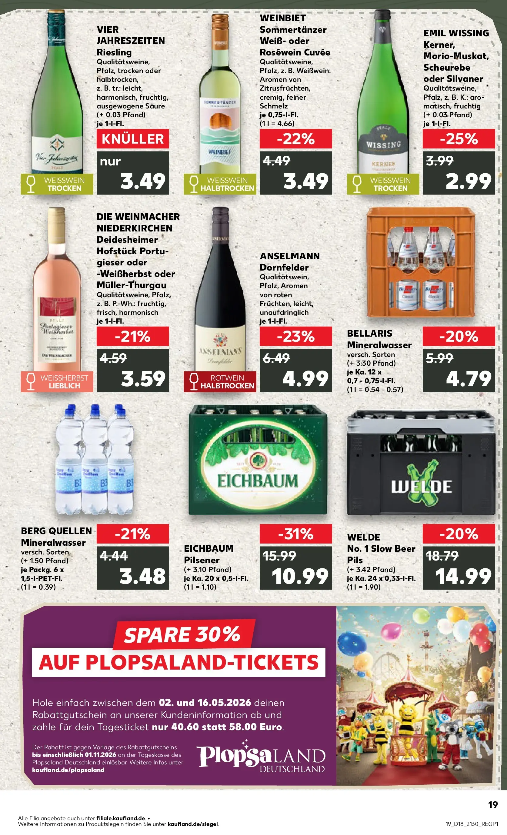 Prospekt Kaufland ab 30.04.2026 » Angebote Online zum Blättern | Seite: 19 | Produkte: Rosewein, Weißwein trocken, Pils, Mineralwasser