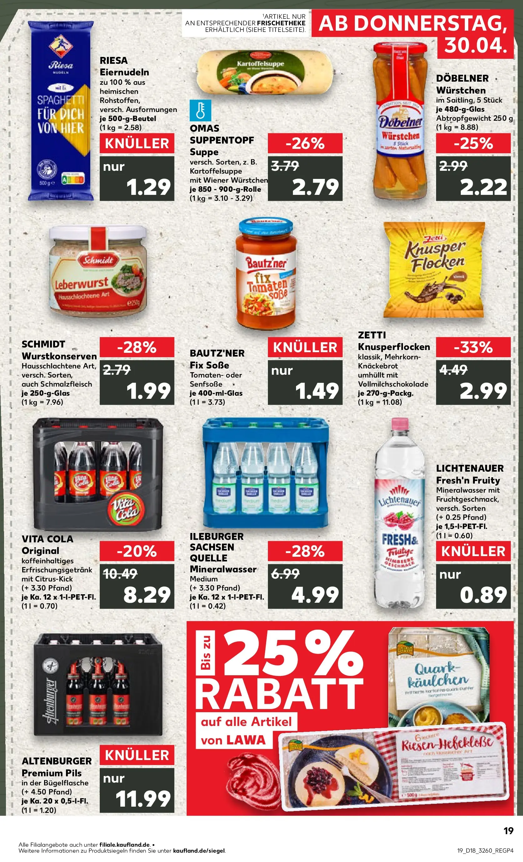 Prospekt Kaufland ab 30.04.2026 » Angebote Online zum Blättern | Seite: 19 | Produkte: Quark, Tomaten, Mineralwasser, Flocken