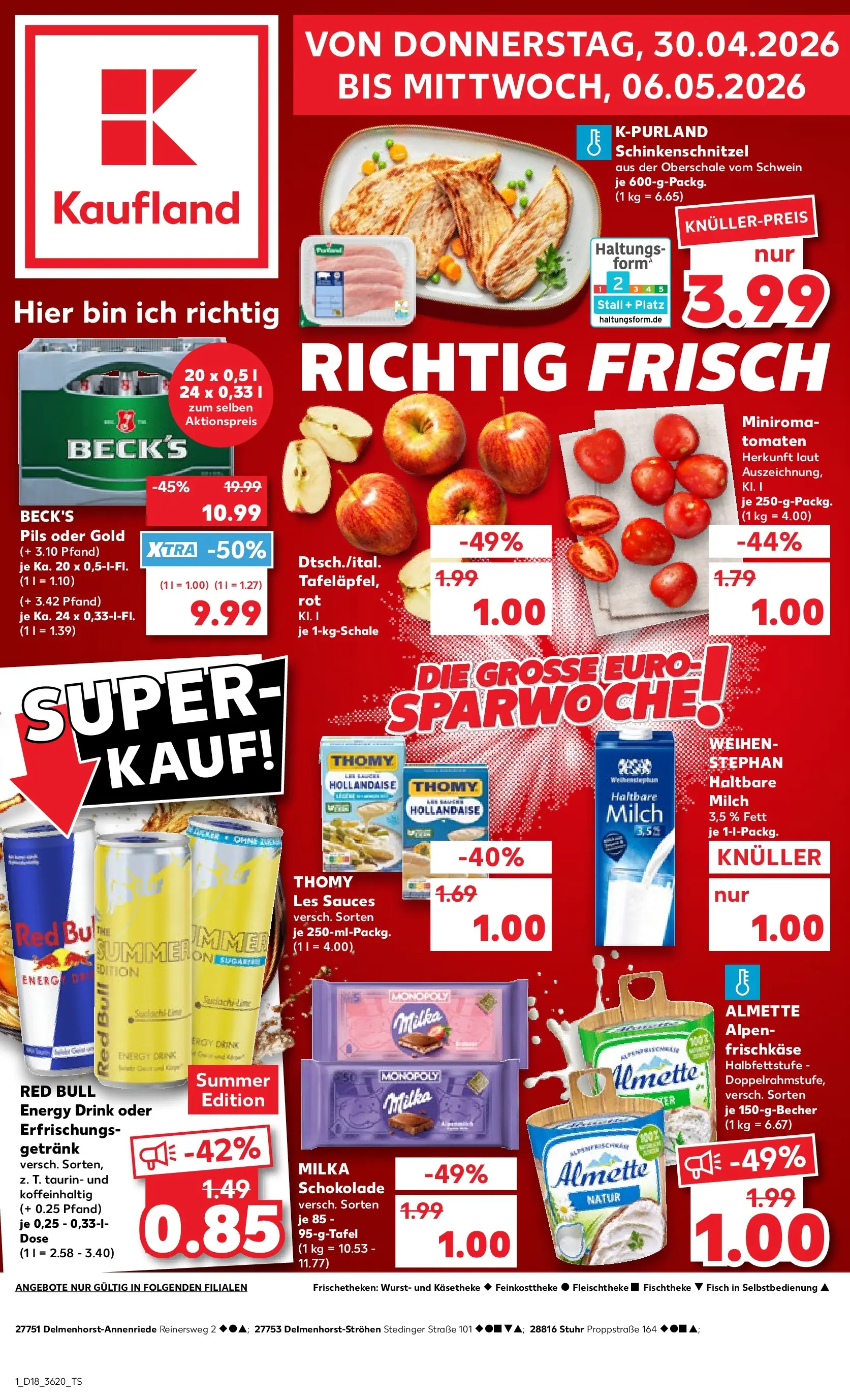 Prospekt Kaufland ab 29.04.2026 » Angebote Online zum Blättern | Seite: 1 | Produkte: Red bull, Milch, Fisch, Frischkase