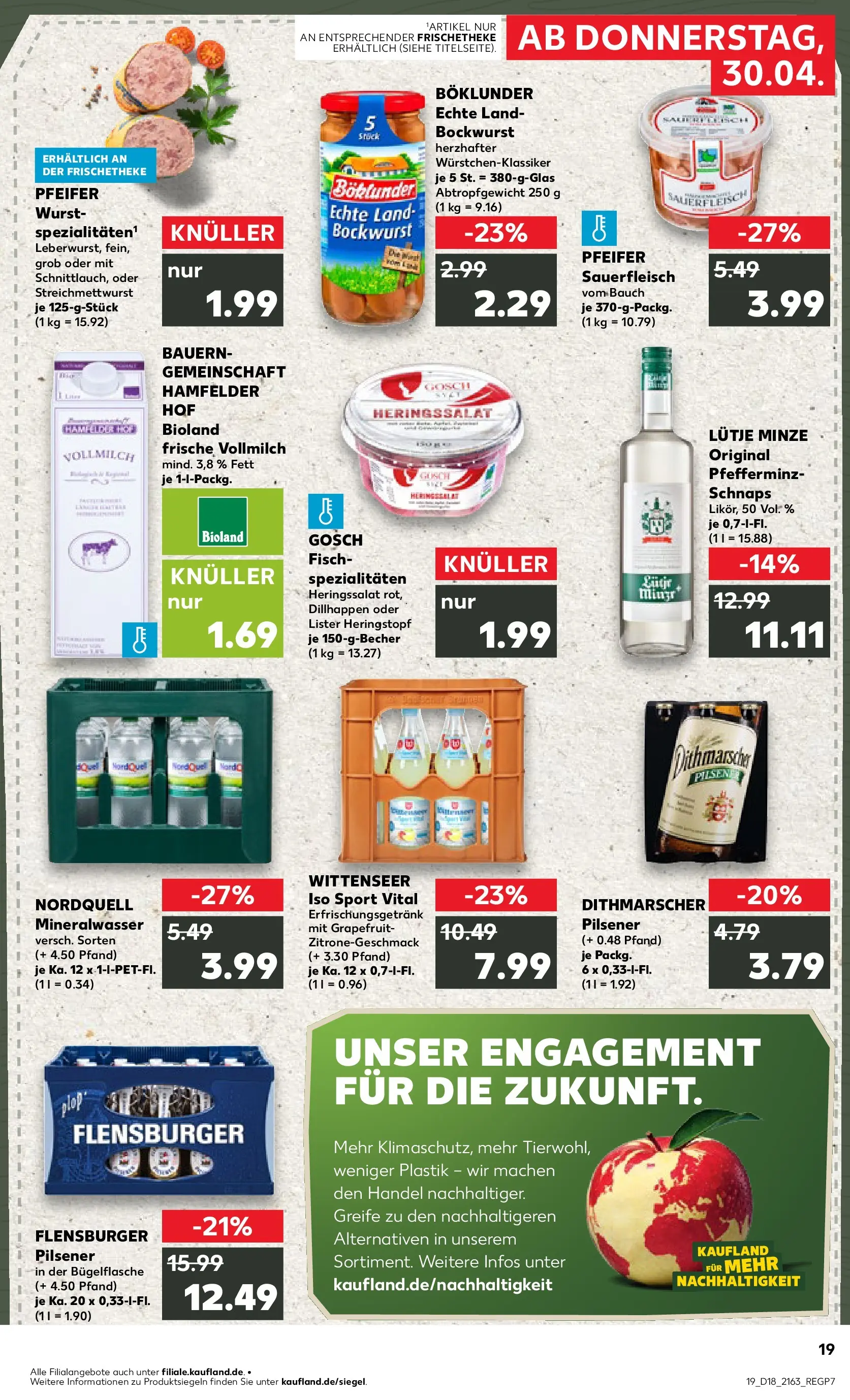 Prospekt Kaufland ab 30.04.2026 » Angebote Online zum Blättern | Seite: 19 | Produkte: Schnaps, Mineralwasser, Grapefruit, Wurst