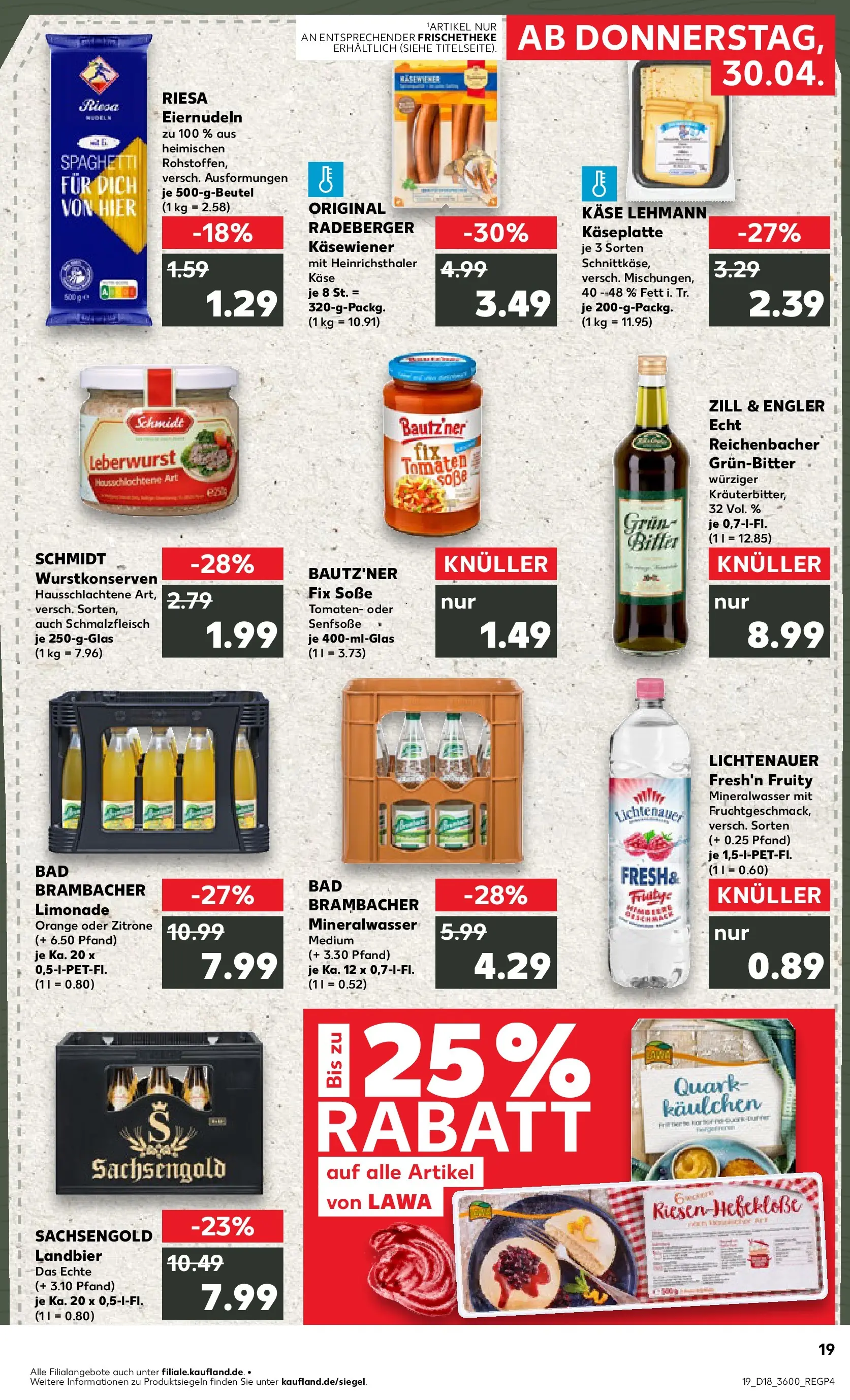 Prospekt Kaufland ab 30.04.2026 » Angebote Online zum Blättern | Seite: 19 | Produkte: Käse, Mineralwasser, Zitrone, Pasta