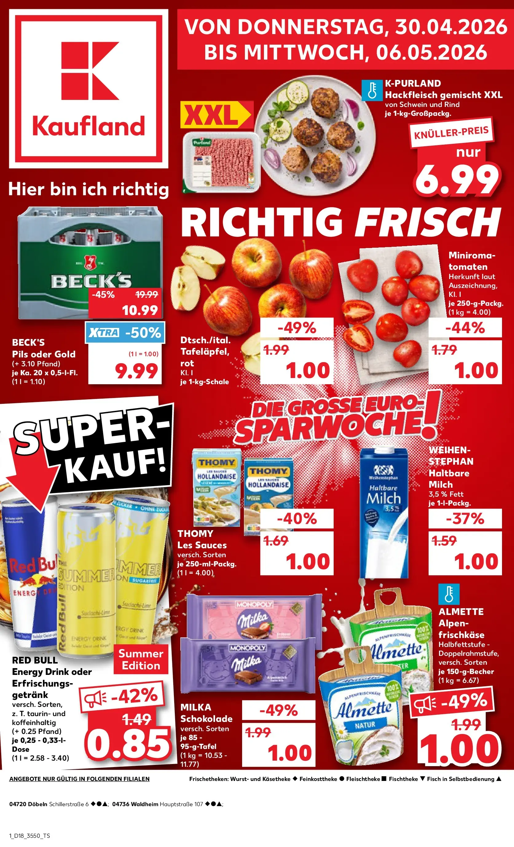 Prospekt Kaufland ab 30.04.2026 » Angebote Online zum Blättern | Seite: 1 | Produkte: Thomy les sauces, Milka schokolade, Tomaten, Hackfleisch