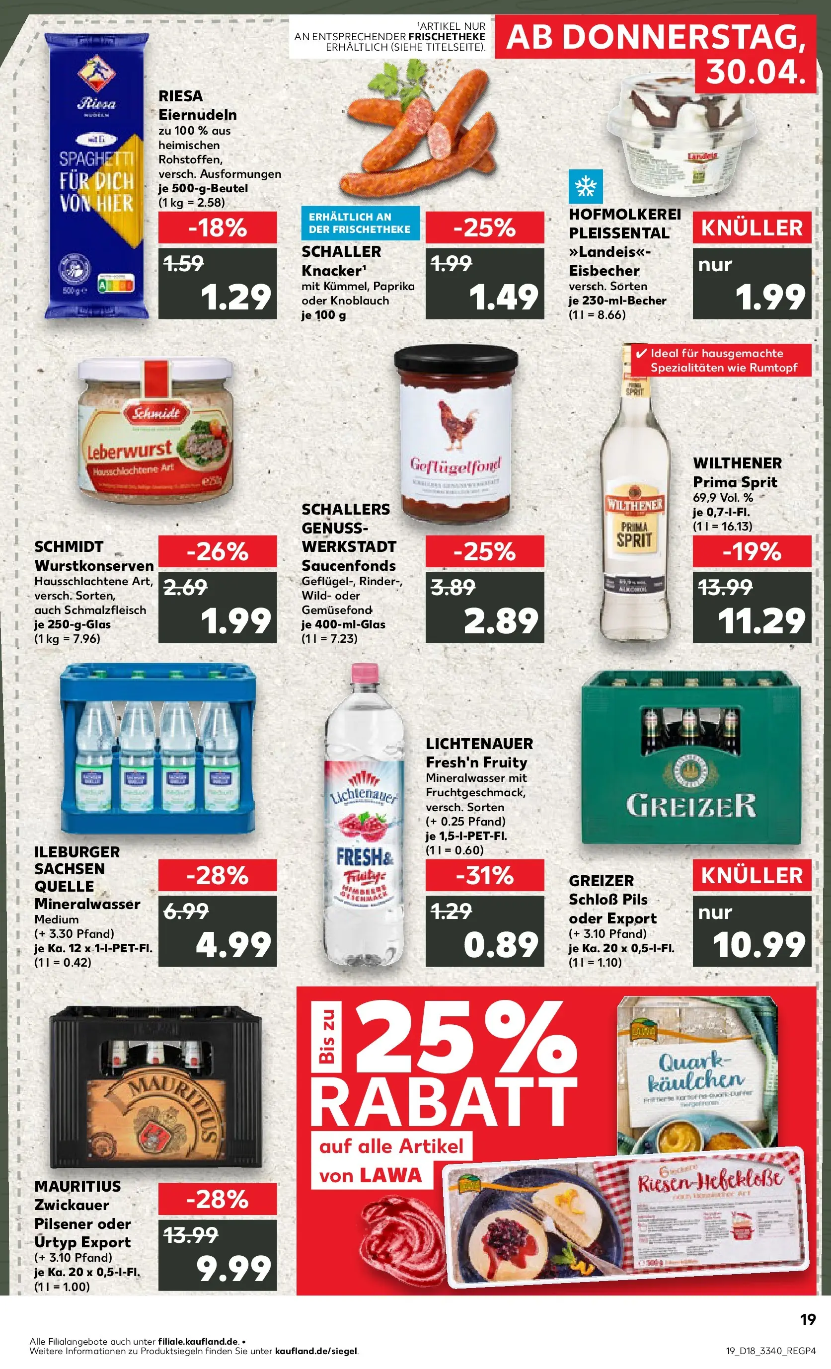 Prospekt Kaufland ab 30.04.2026 » Angebote Online zum Blättern | Seite: 19 | Produkte: Wilthener, Pils, Mineralwasser, Nudeln