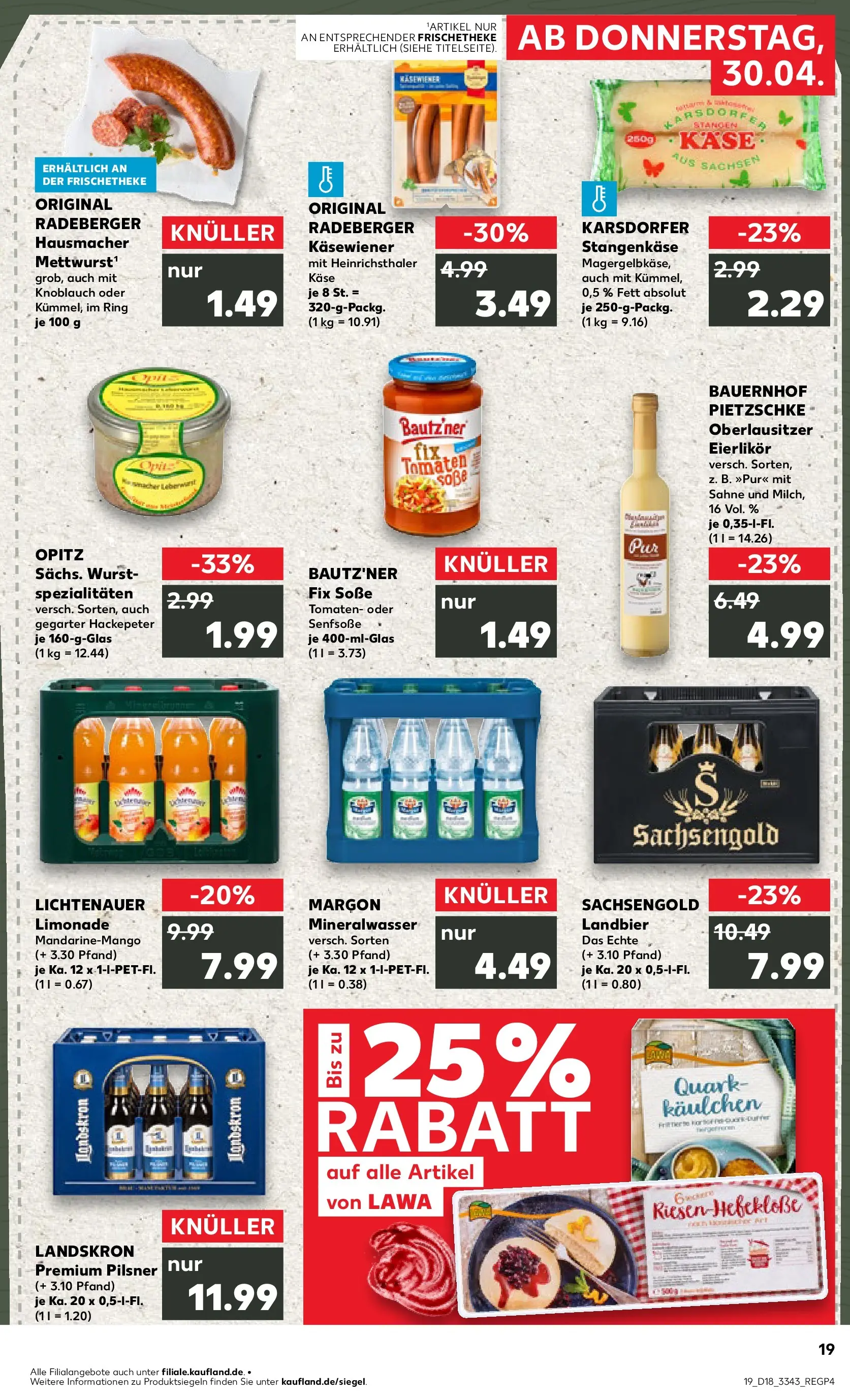 Prospekt Kaufland ab 30.04.2026 » Angebote Online zum Blättern | Seite: 19 | Produkte: Quark, Mineralwasser, Wurst, Sahne