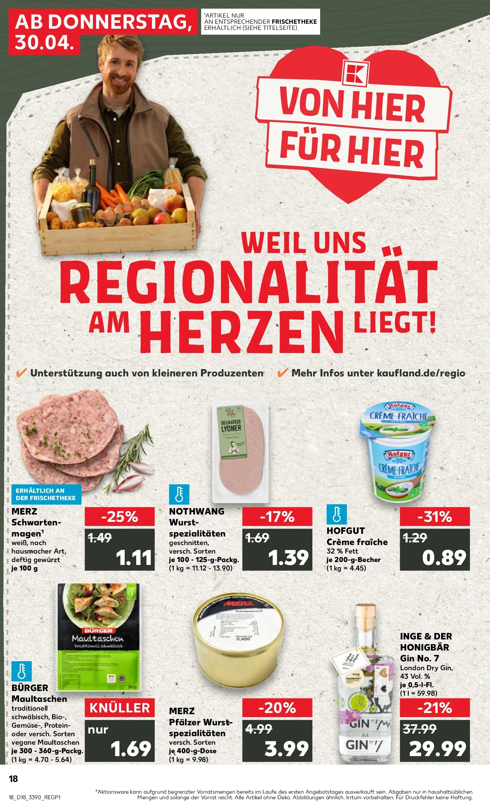 Prospekt Kaufland ab 30.04.2026 » Angebote Online zum Blättern | Seite: 18 | Produkte: Burger, Creme, Wurst, Gin