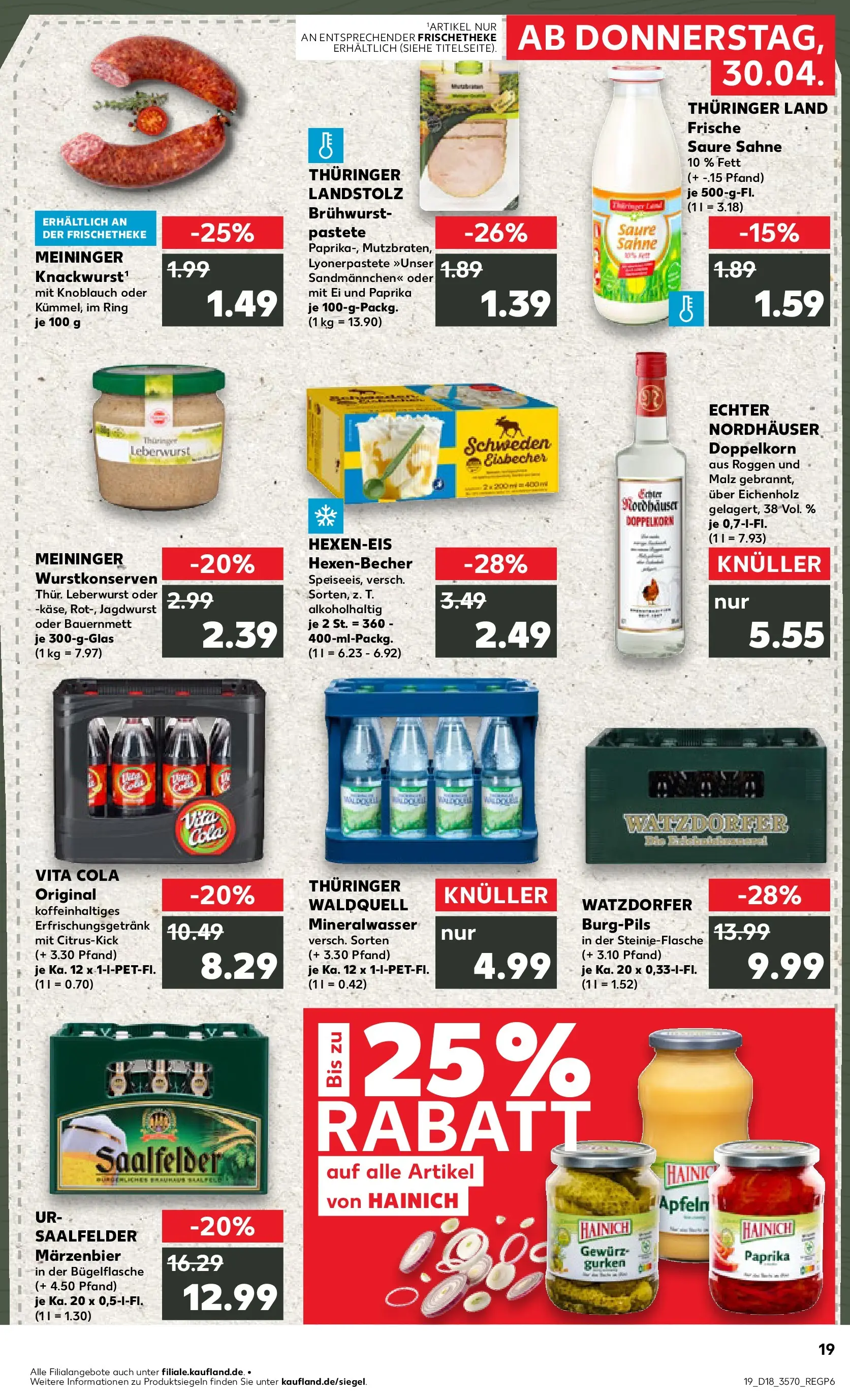 Prospekt Kaufland ab 30.04.2026 » Angebote Online zum Blättern | Seite: 19 | Produkte: Mineralwasser, Knoblauch, Sahne, Gurken
