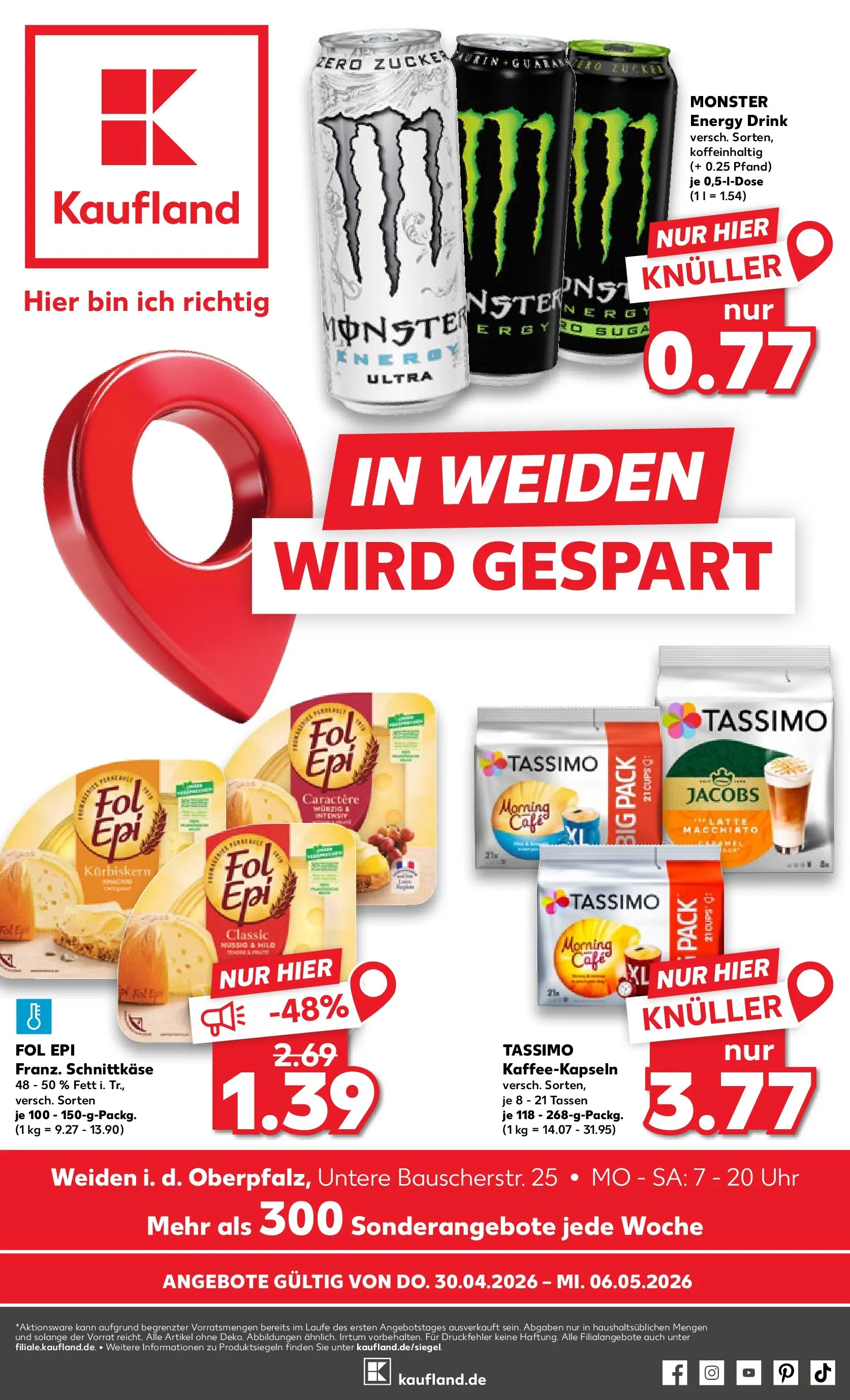 Prospekt Kaufland ab 30.04.2026 » Angebote Online zum Blättern | Seite: 1 | Produkte: Energy, Monster, Tassimo, Uhr