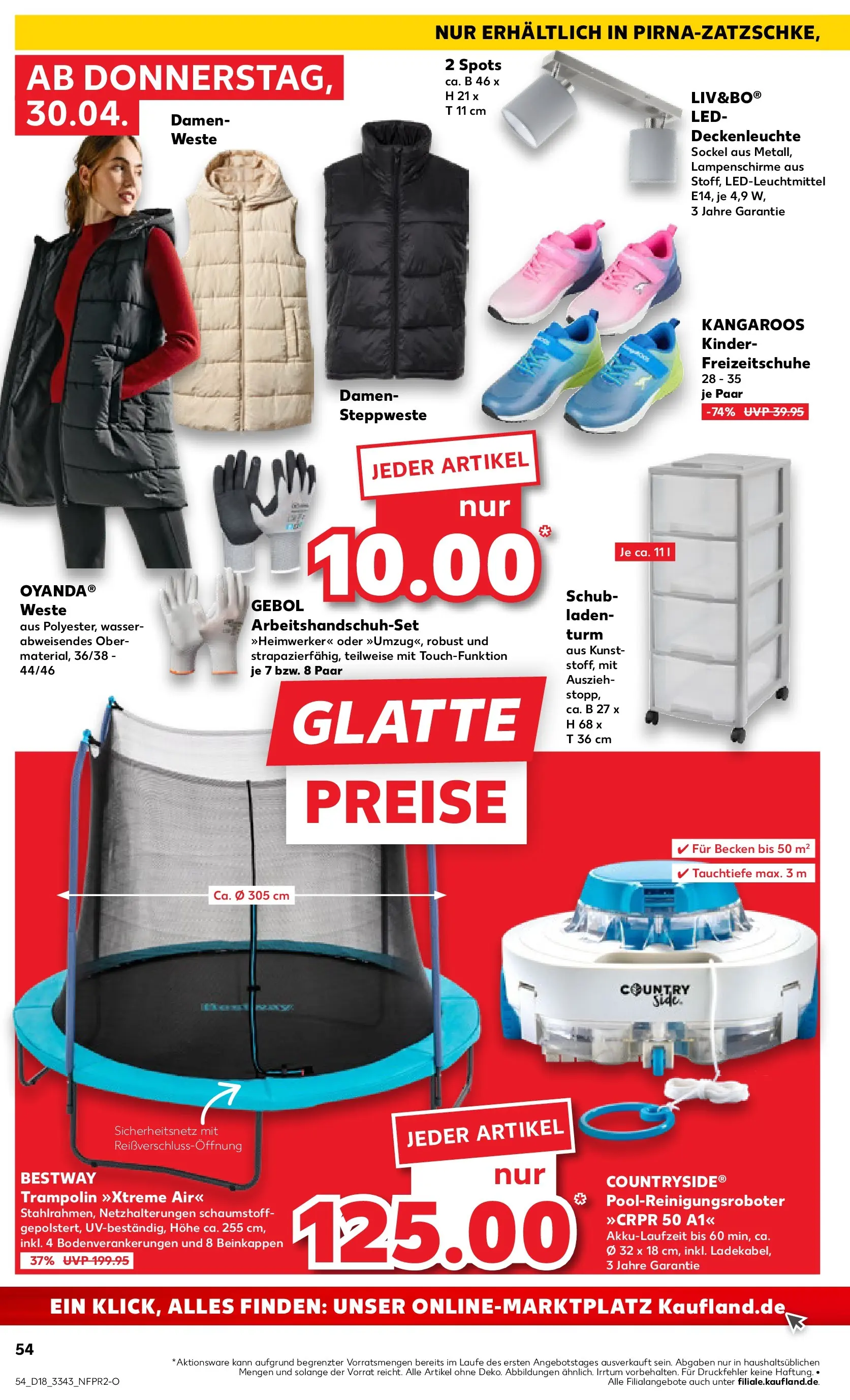 Prospekt Kaufland ab 30.04.2026 » Angebote Online zum Blättern | Seite: 54 | Produkte: Steppweste, Trampoline, Wasser, Weste