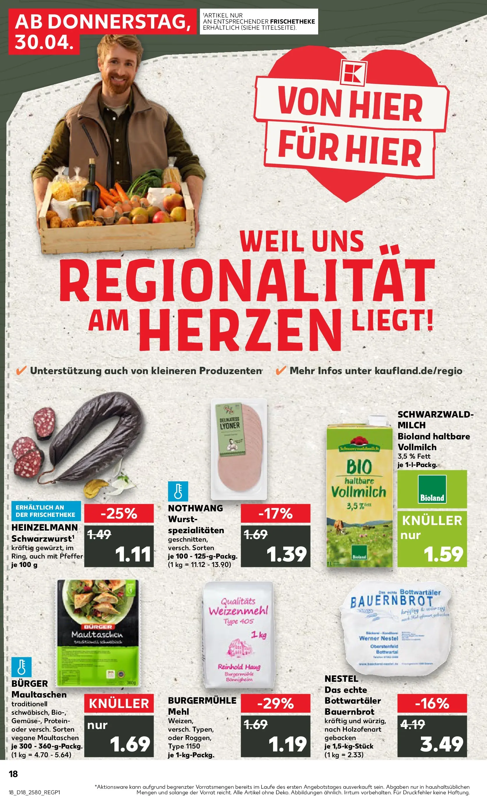 Prospekt Kaufland ab 30.04.2026 » Angebote Online zum Blättern | Seite: 18 | Produkte: Milch, Burger, Weizenmehl, Pfeffer