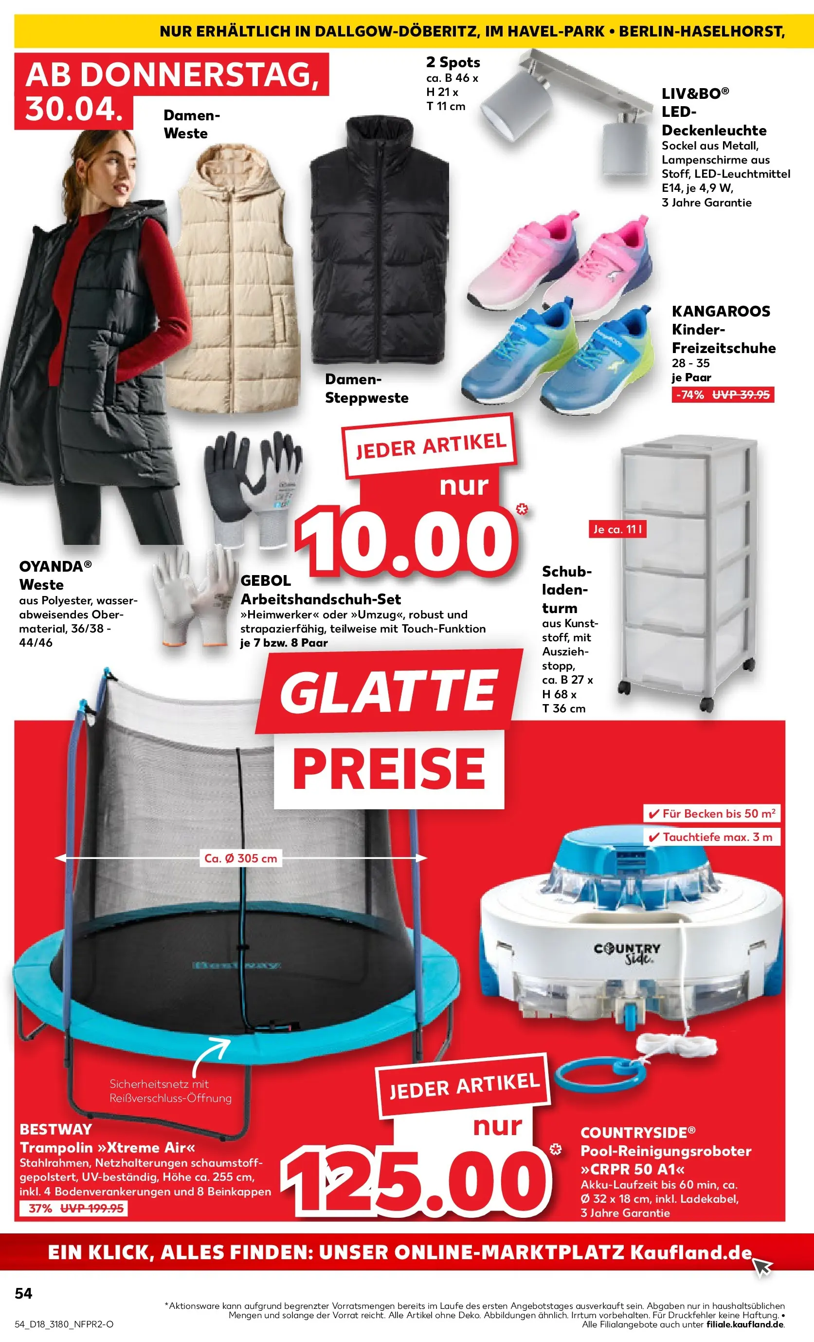Prospekt Kaufland ab 30.04.2026 » Angebote Online zum Blättern | Seite: 54 | Produkte: Steppweste, Trampoline, Wasser, Weste
