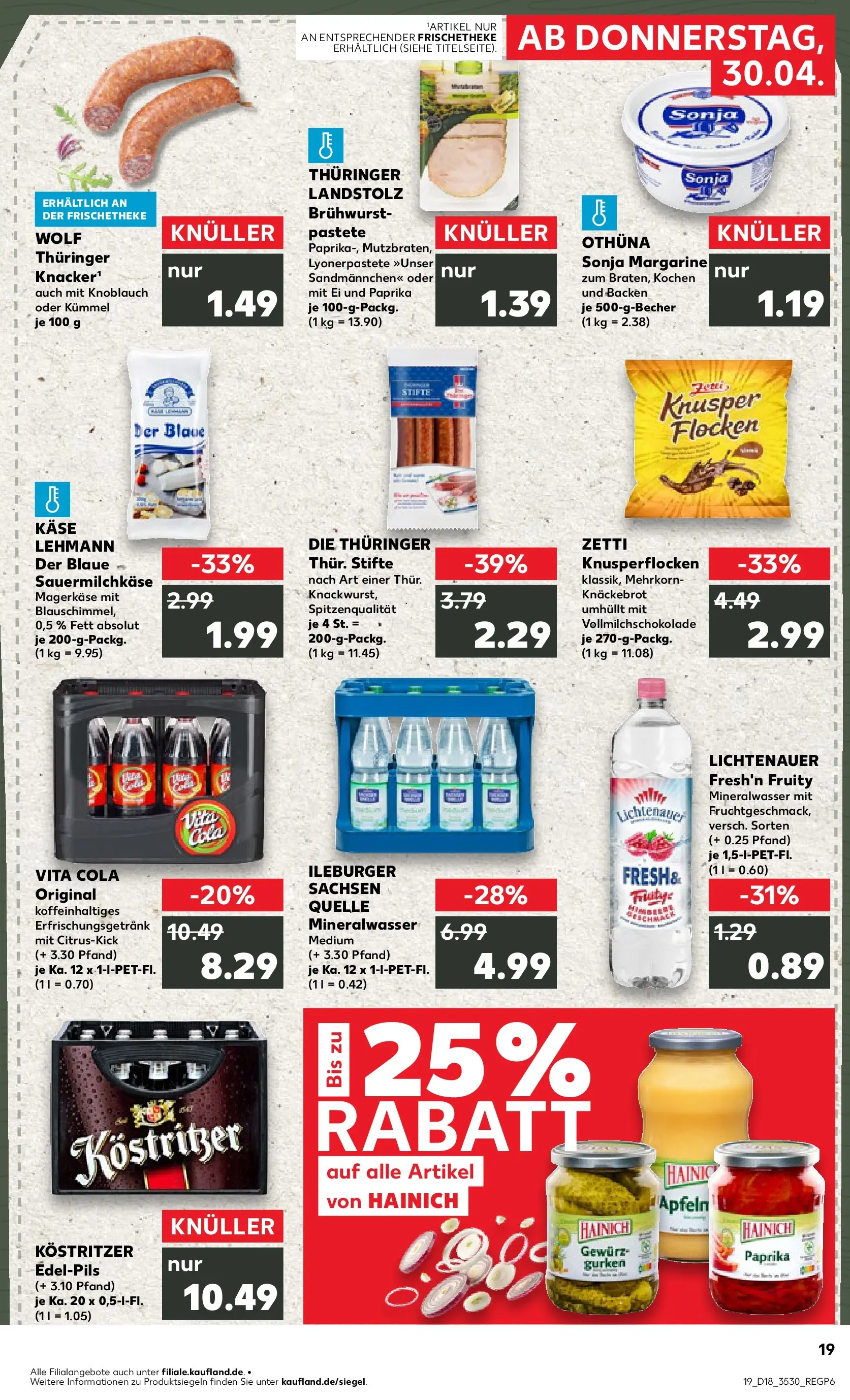 Prospekt Kaufland ab 30.04.2026 » Angebote Online zum Blättern | Seite: 19 | Produkte: Margarine, Kostritzer, Vita cola, Flocken