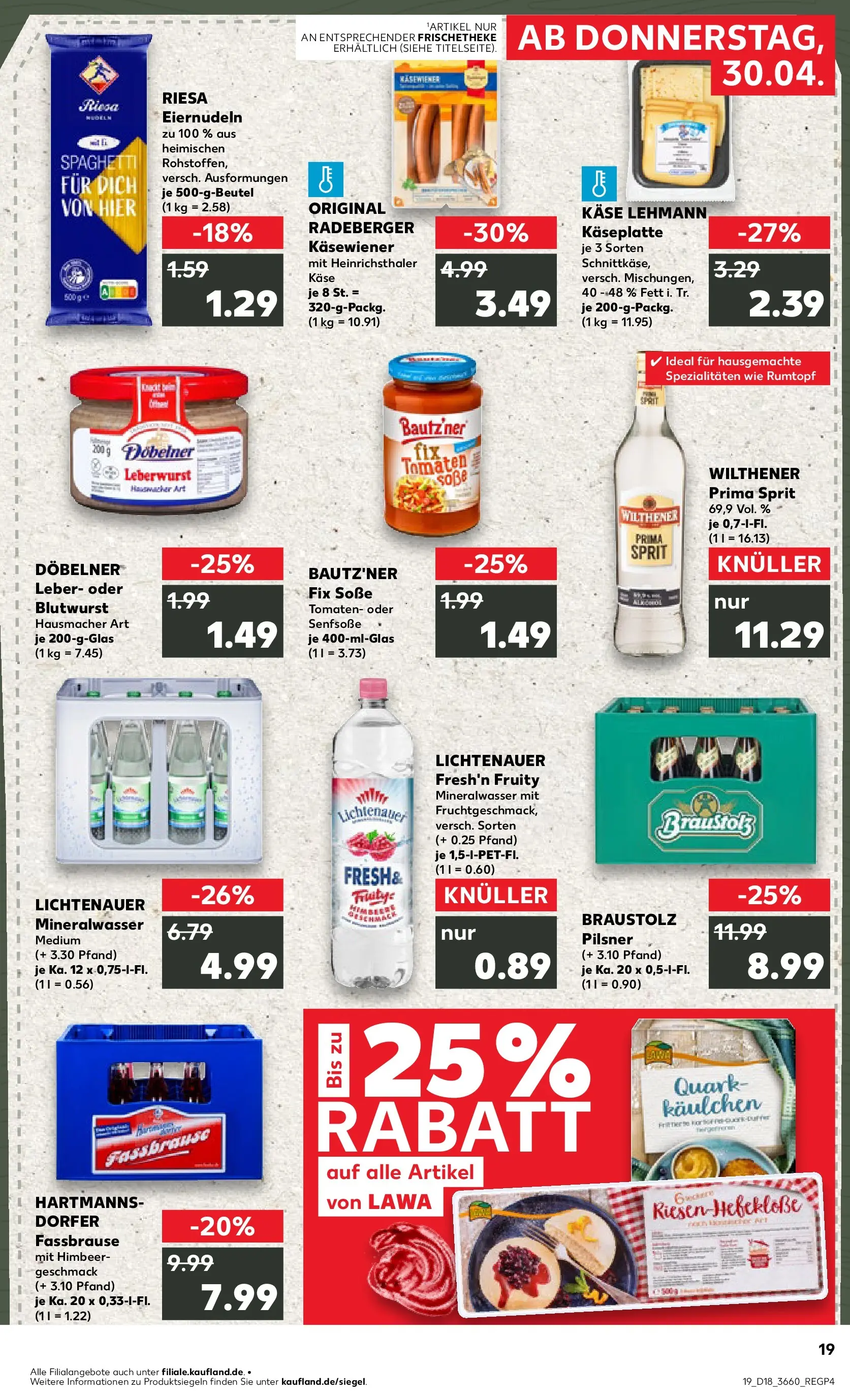 Prospekt Kaufland ab 30.04.2026 » Angebote Online zum Blättern | Seite: 19 | Produkte: Quark, Wilthener, Soße, Fassbrause