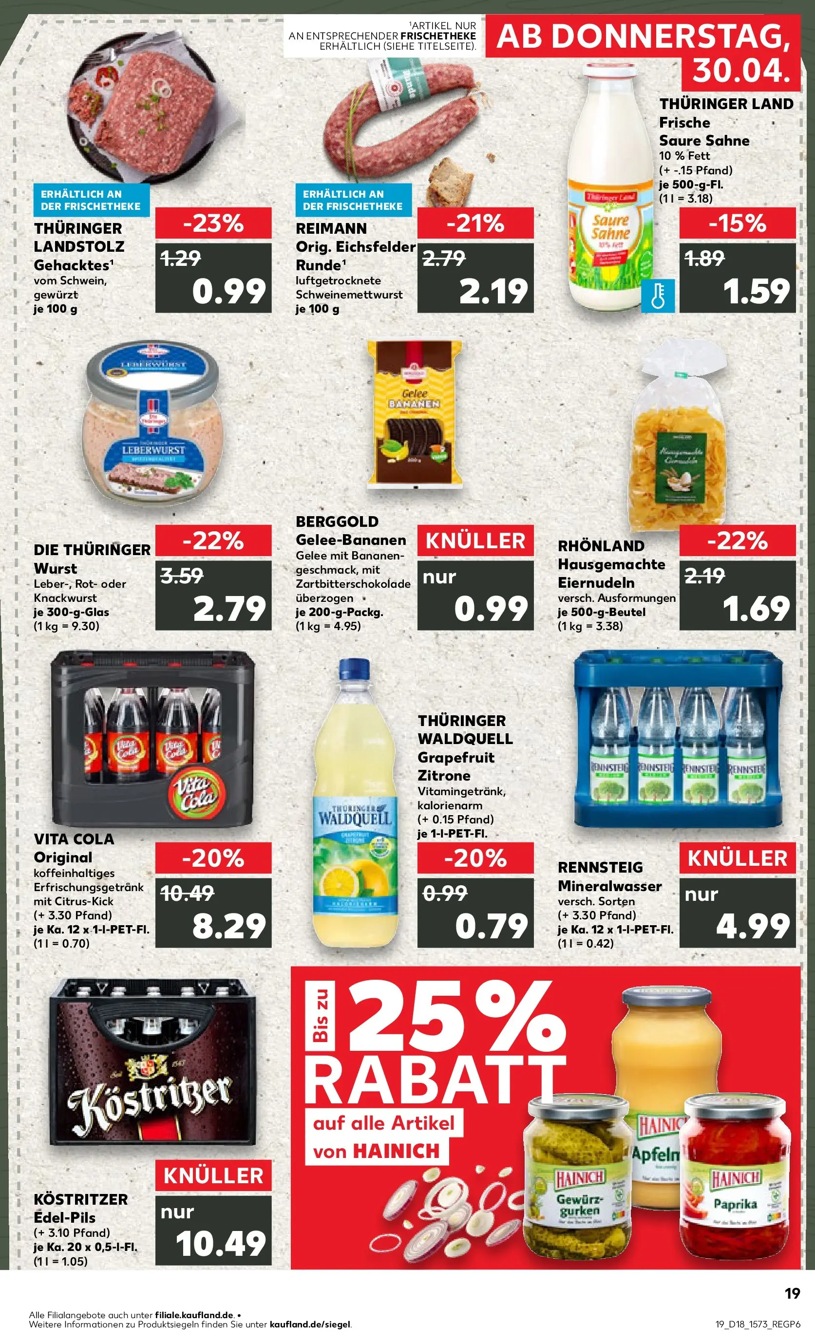 Prospekt Kaufland ab 30.04.2026 » Angebote Online zum Blättern | Seite: 19 | Produkte: Cola, Kostritzer, Bananen, Wurst