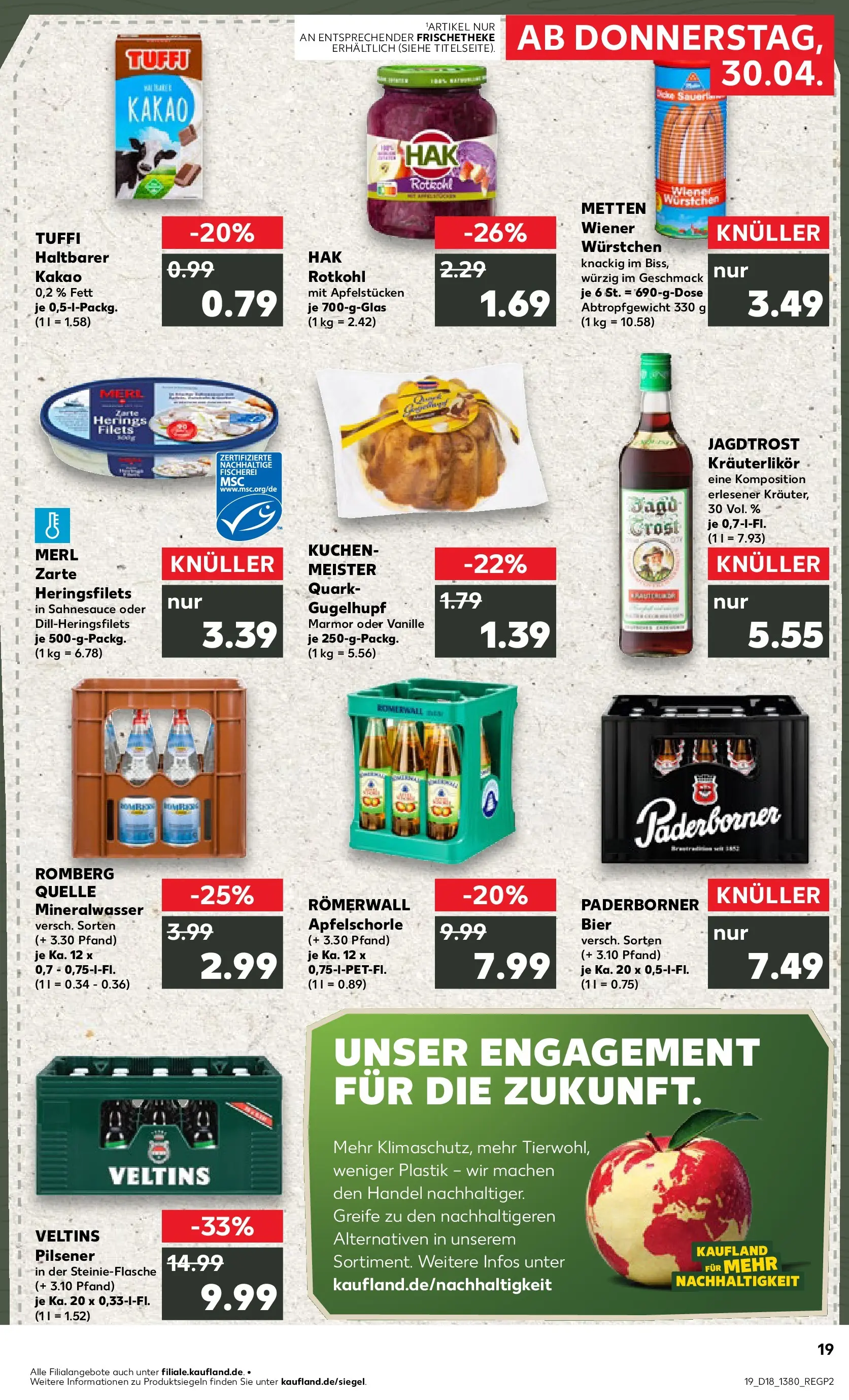 Prospekt Kaufland ab 30.04.2026 » Angebote Online zum Blättern | Seite: 19 | Produkte: Wiener wurstchen, Bier, Kuchen, Veltins