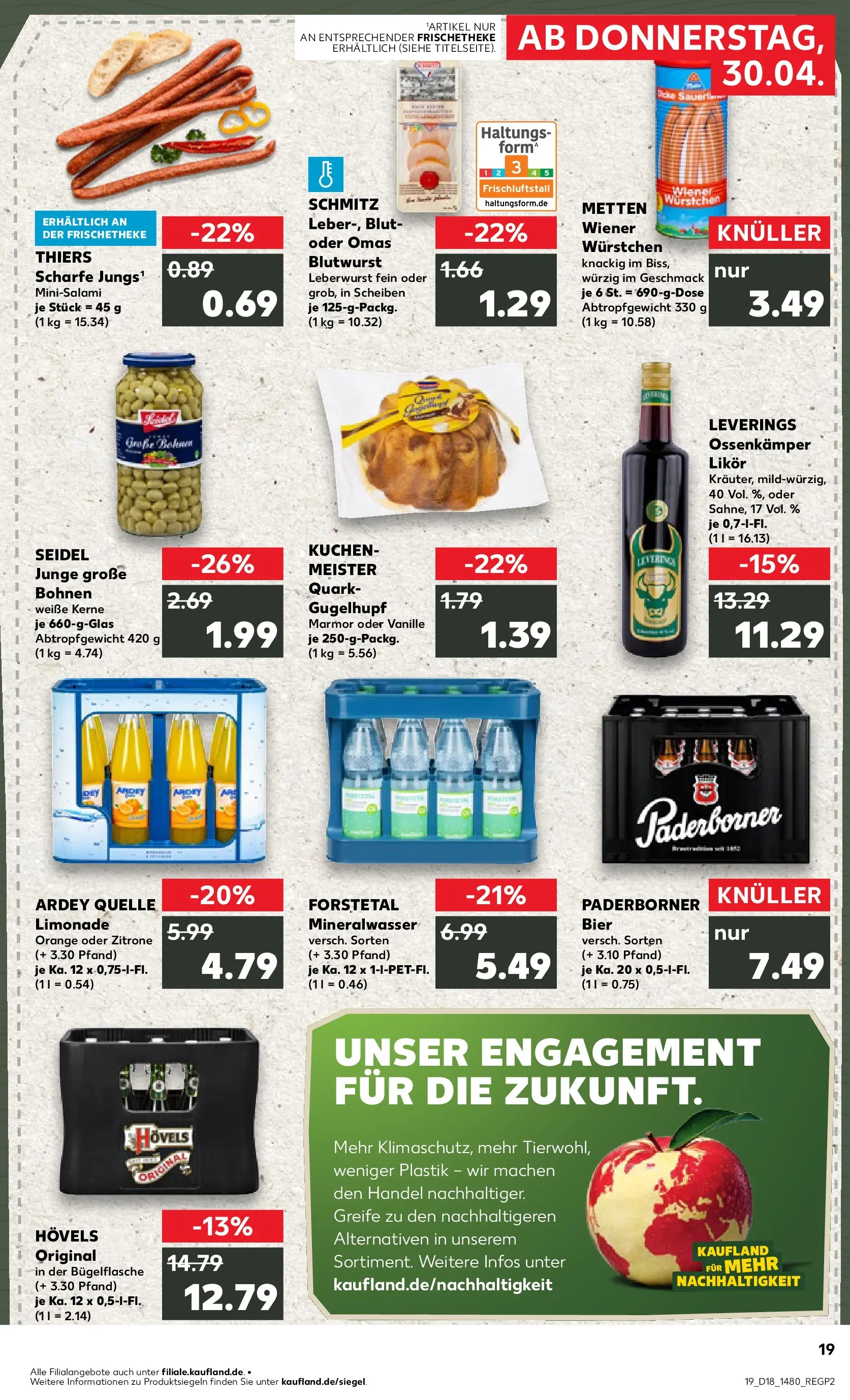 Prospekt Kaufland ab 30.04.2026 » Angebote Online zum Blättern | Seite: 19 | Produkte: Wiener wurstchen, Bier, Mineralwasser, Kuchen