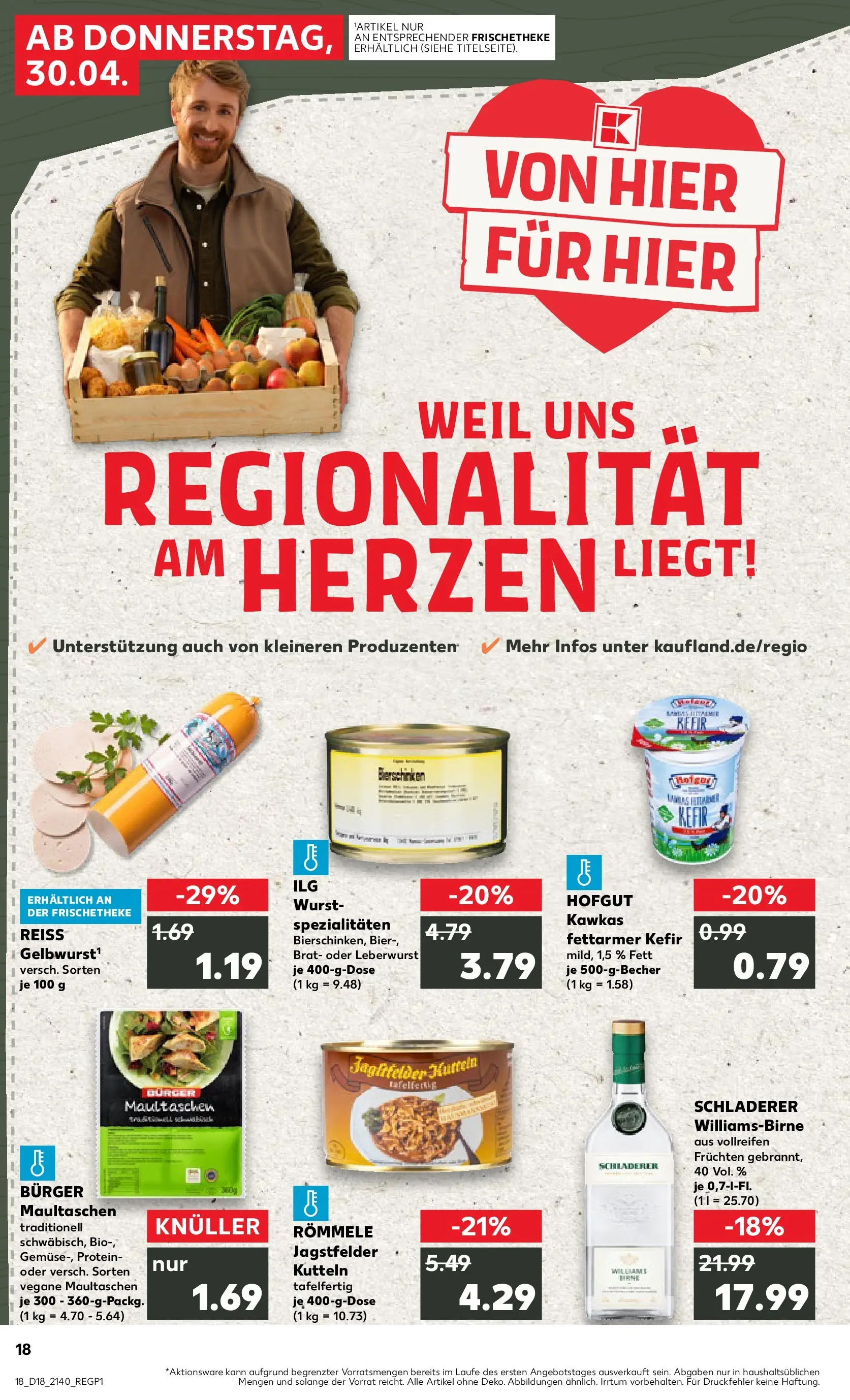 Prospekt Kaufland ab 30.04.2026 » Angebote Online zum Blättern | Seite: 18 | Produkte: Kefir, Bier, Burger, Wurst