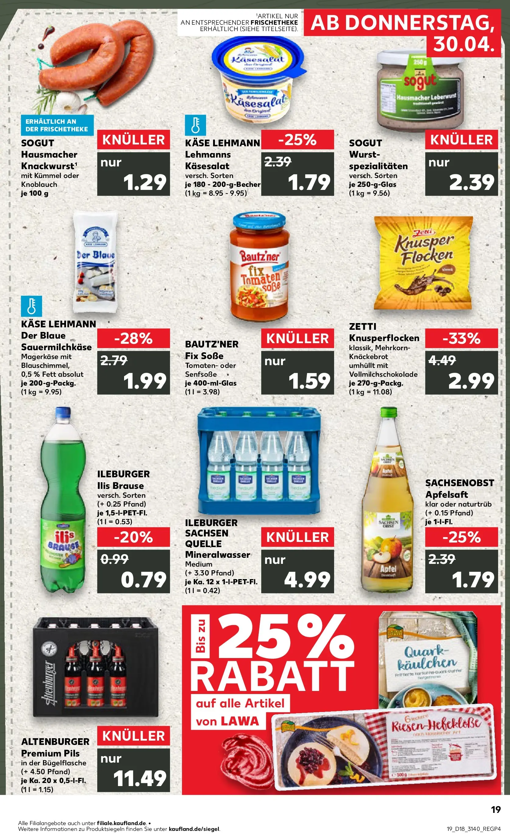Prospekt Kaufland ab 30.04.2026 » Angebote Online zum Blättern | Seite: 19 | Produkte: Tomaten, Apfelsaft, Mineralwasser, Soße