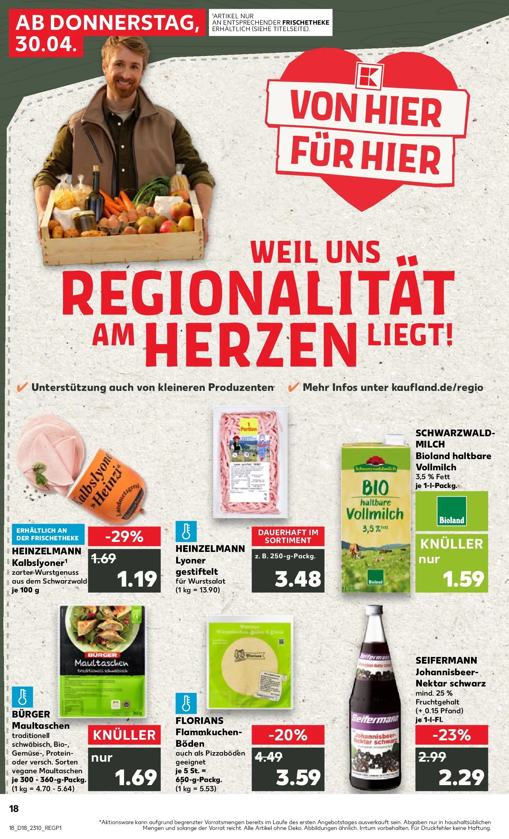 Prospekt Kaufland ab 30.04.2026 » Angebote Online zum Blättern | Seite: 18 | Produkte: Milch, Burger, Pizza, Maultaschen