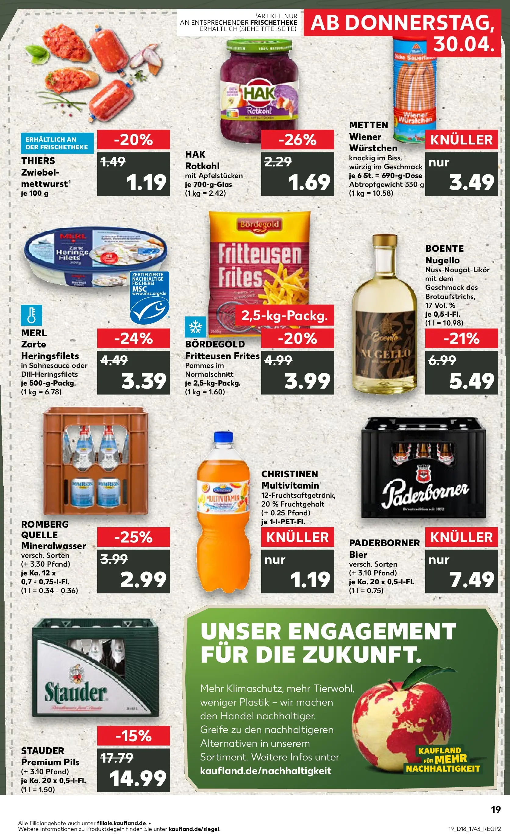 Prospekt Kaufland ab 30.04.2026 » Angebote Online zum Blättern | Seite: 19 | Produkte: Rotkohl, Bier, Pommes, Mineralwasser