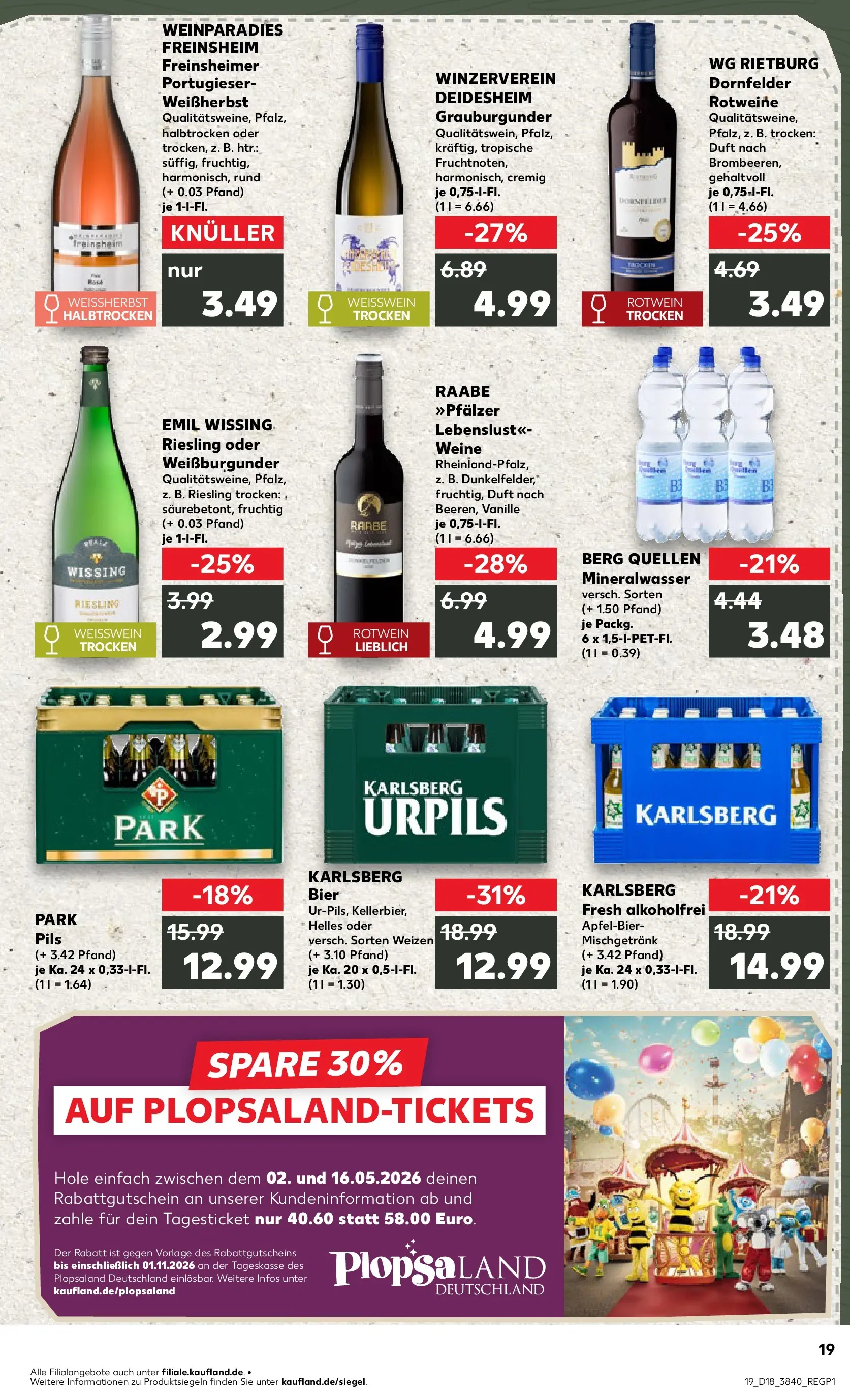 Prospekt Kaufland ab 30.04.2026 » Angebote Online zum Blättern | Seite: 19 | Produkte: Rotwein, Pils, Duft, Mineralwasser