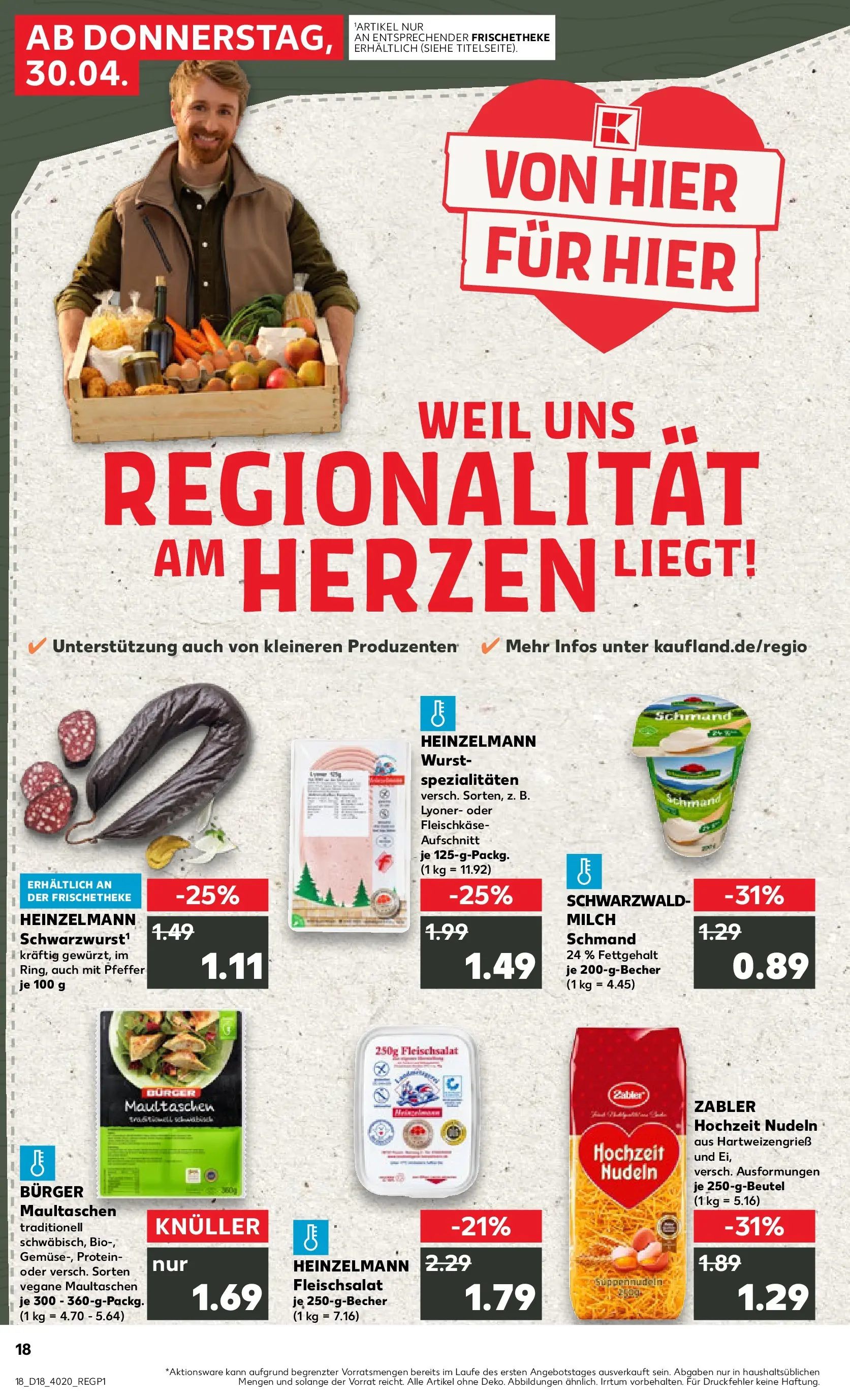 Prospekt Kaufland ab 30.04.2026 » Angebote Online zum Blättern | Seite: 18 | Produkte: Milch, Burger, Pfeffer, Nudeln